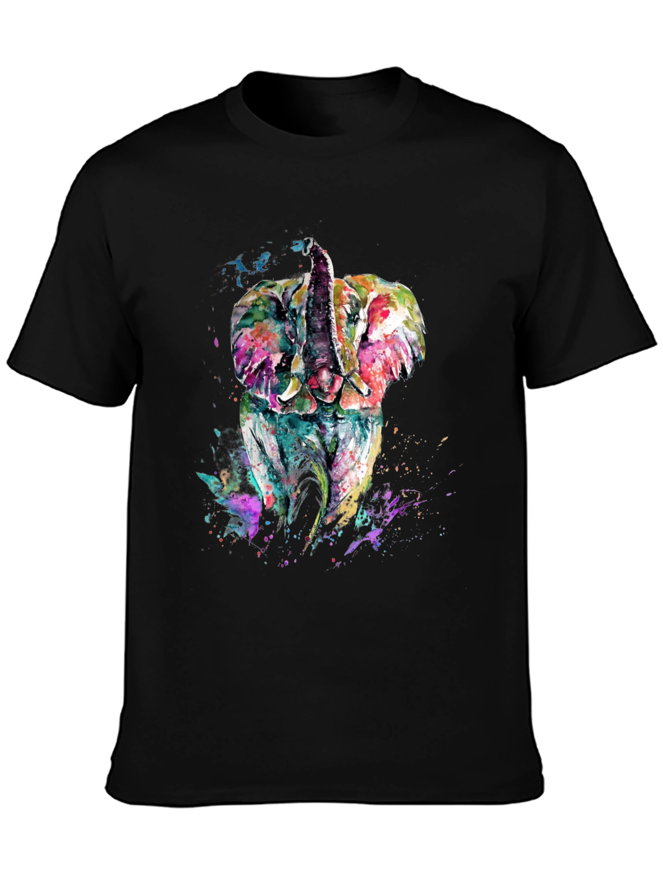Black Elephant Watercolor Graphic Tee - Men's Black T-Shirt view 3