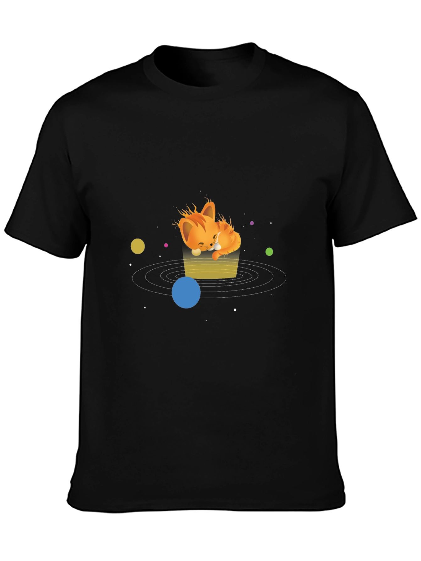 Black Cosmic Cat Nap T-Shirt - Black view 3