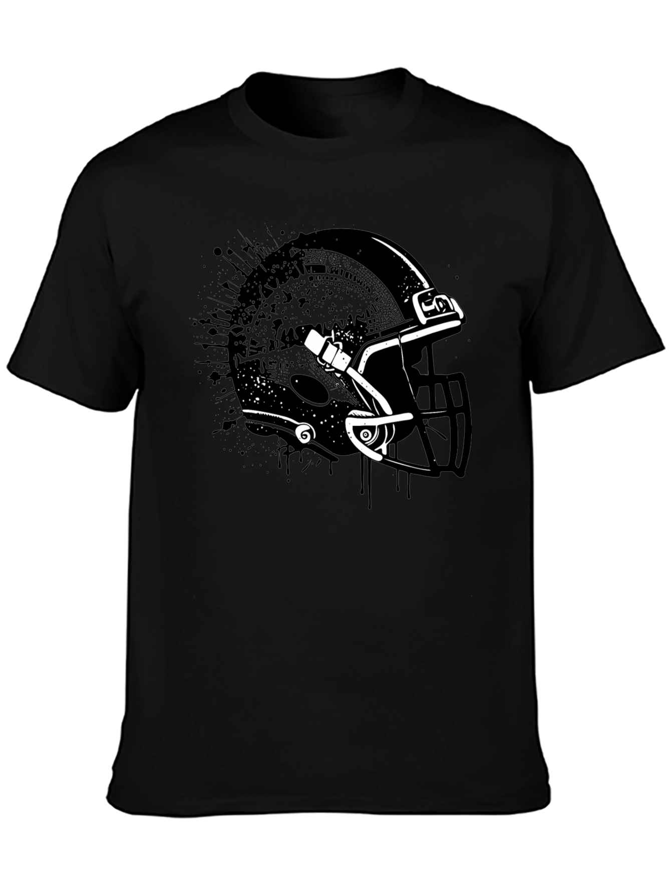 Black Football Helmet Graphic Tee - Black Cotton T-Shirt view 3