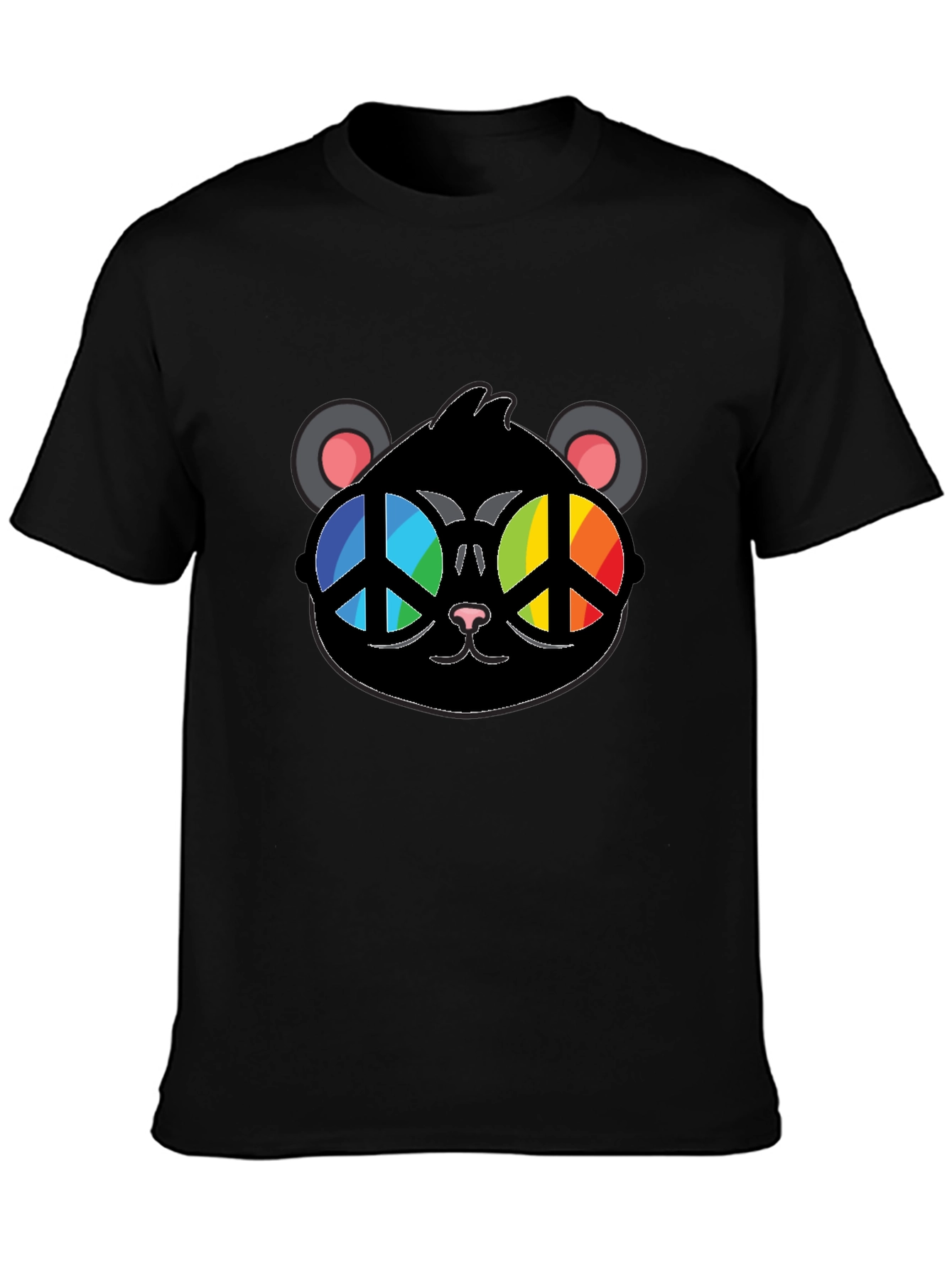 Black Cool Cat Peace Sign Glasses T-Shirt view 3