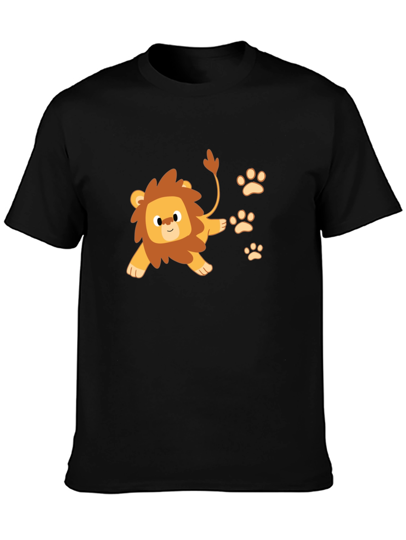 Black Cute Lion Cub Print Black T-Shirt view 3
