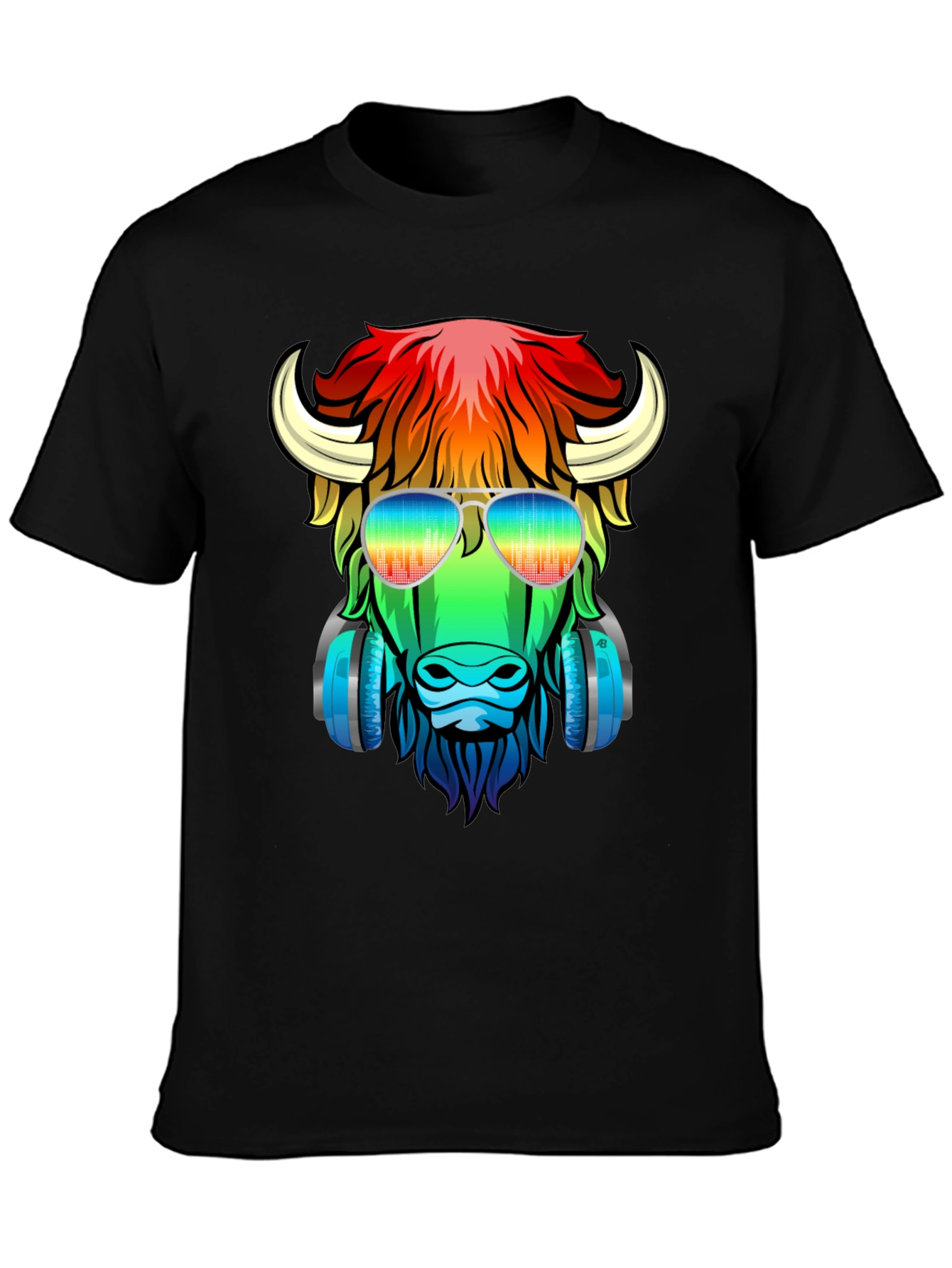 Black Cool Buffalo Graphic Tee - Colorful Animal Design view 3