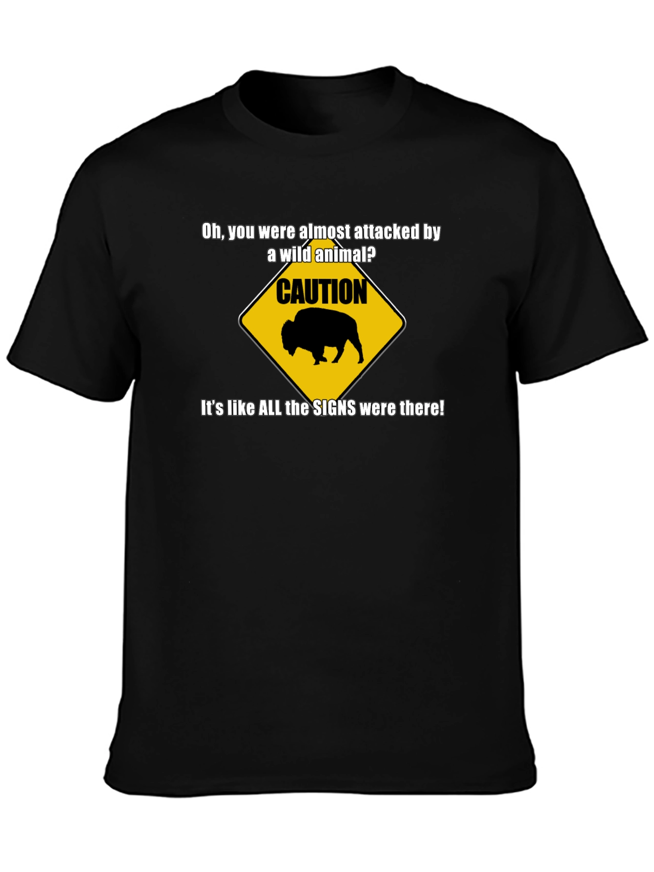Black Caution Wild Animal Graphic T-Shirt view 3