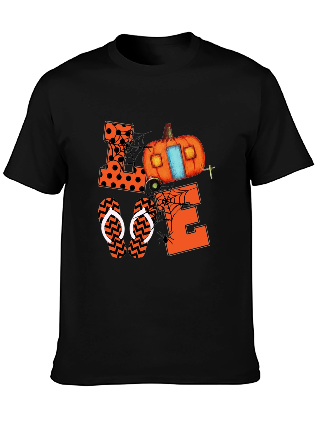 Black Halloween Love Pumpkin Camper T-Shirt view 3