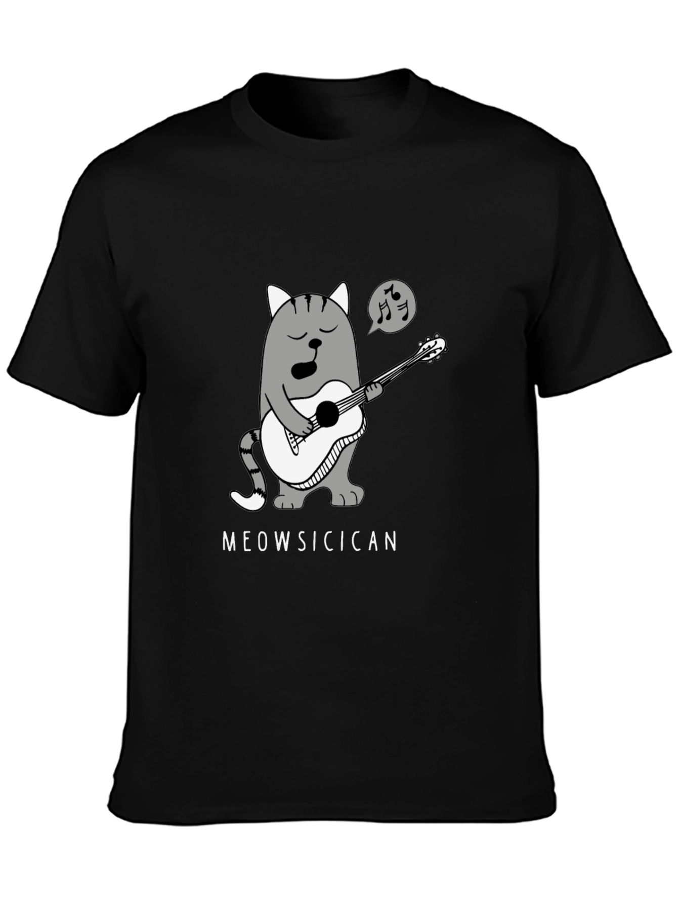 Black Meowsicican Cat Graphic T-Shirt - Black view 3