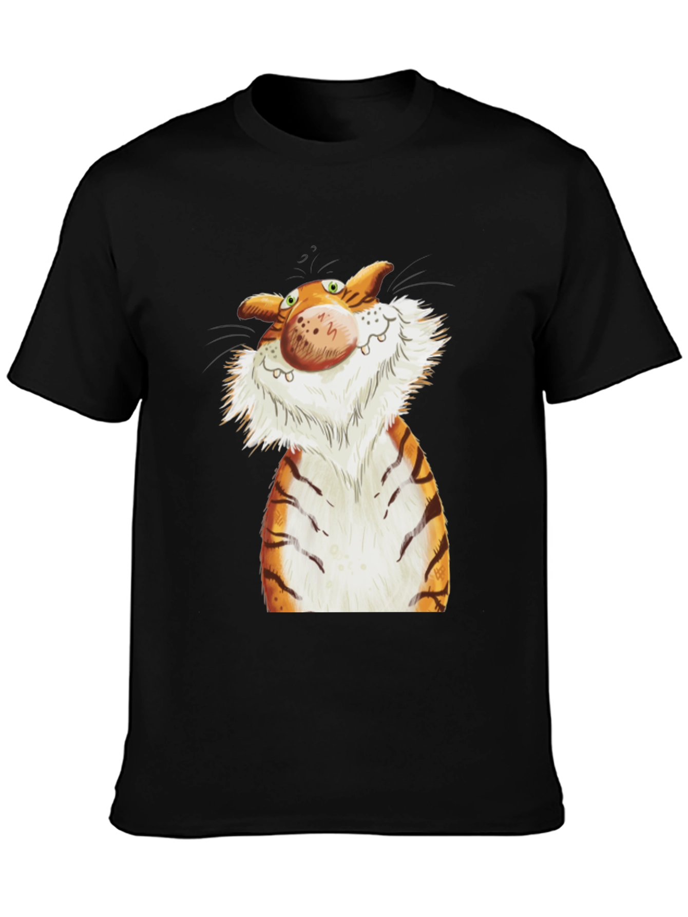 Black Cartoon Tiger Graphic Tee - Black Cotton T-Shirt view 3