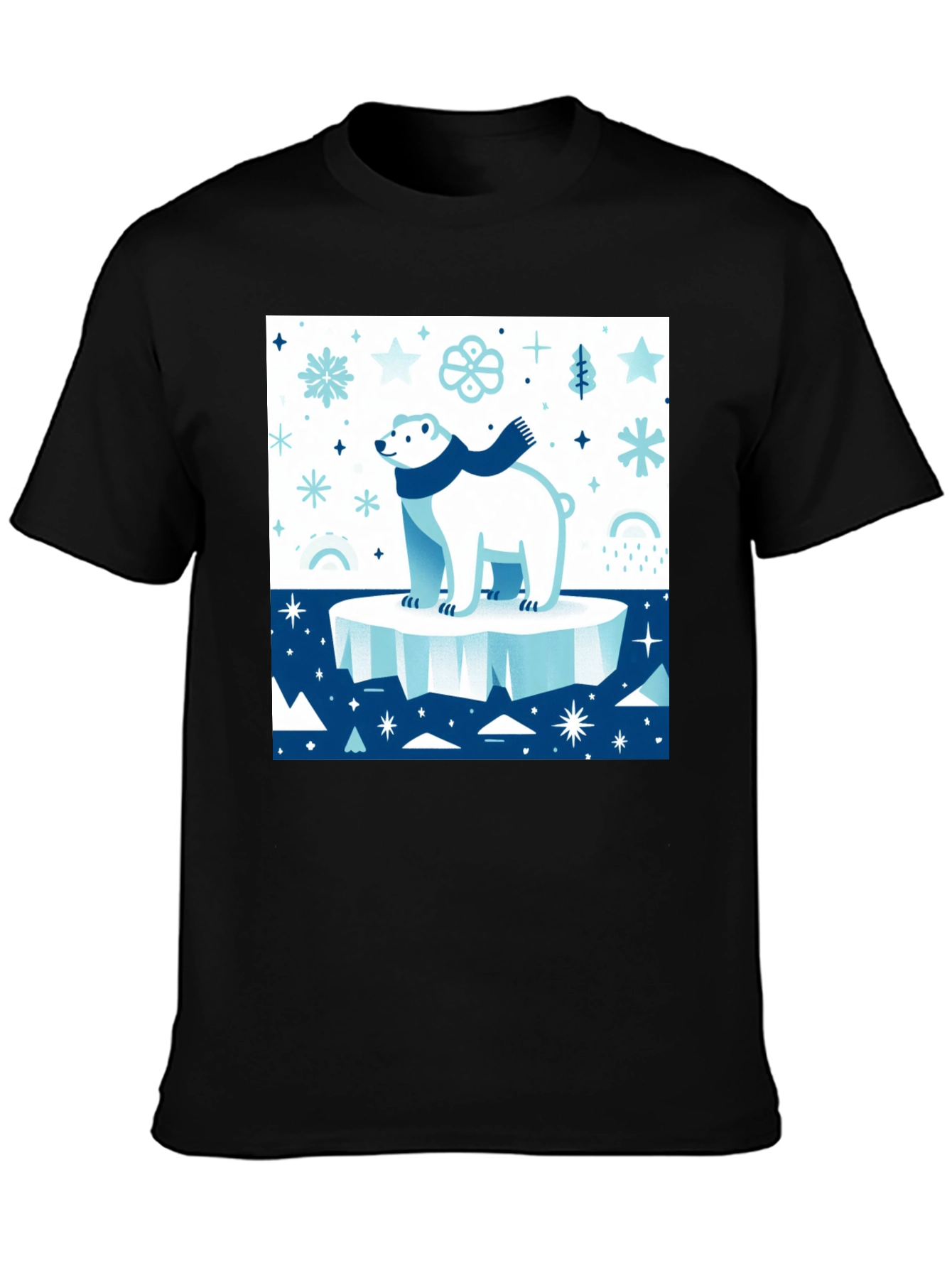 Black Polar Bear Winter Scene Graphic Tee view 3