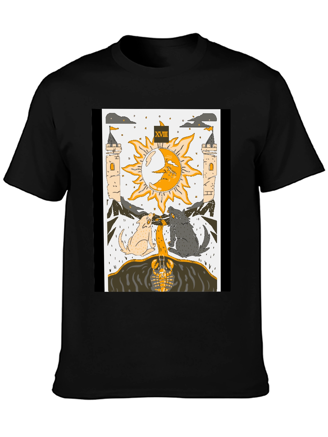 Black Moon Tarot Card T-Shirt - Lunar Wolves Design view 3