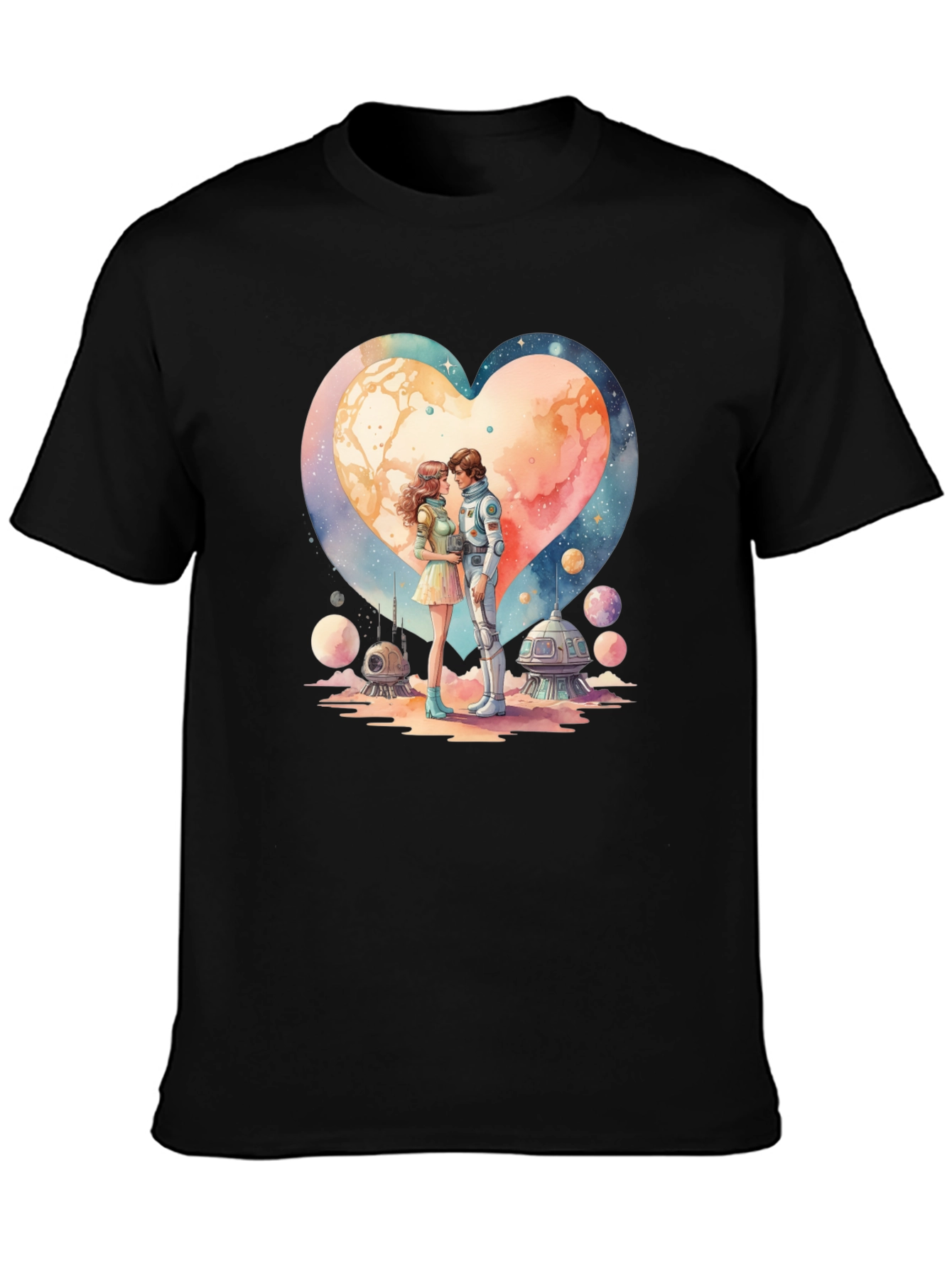 Black Space Romance Graphic T-Shirt view 3