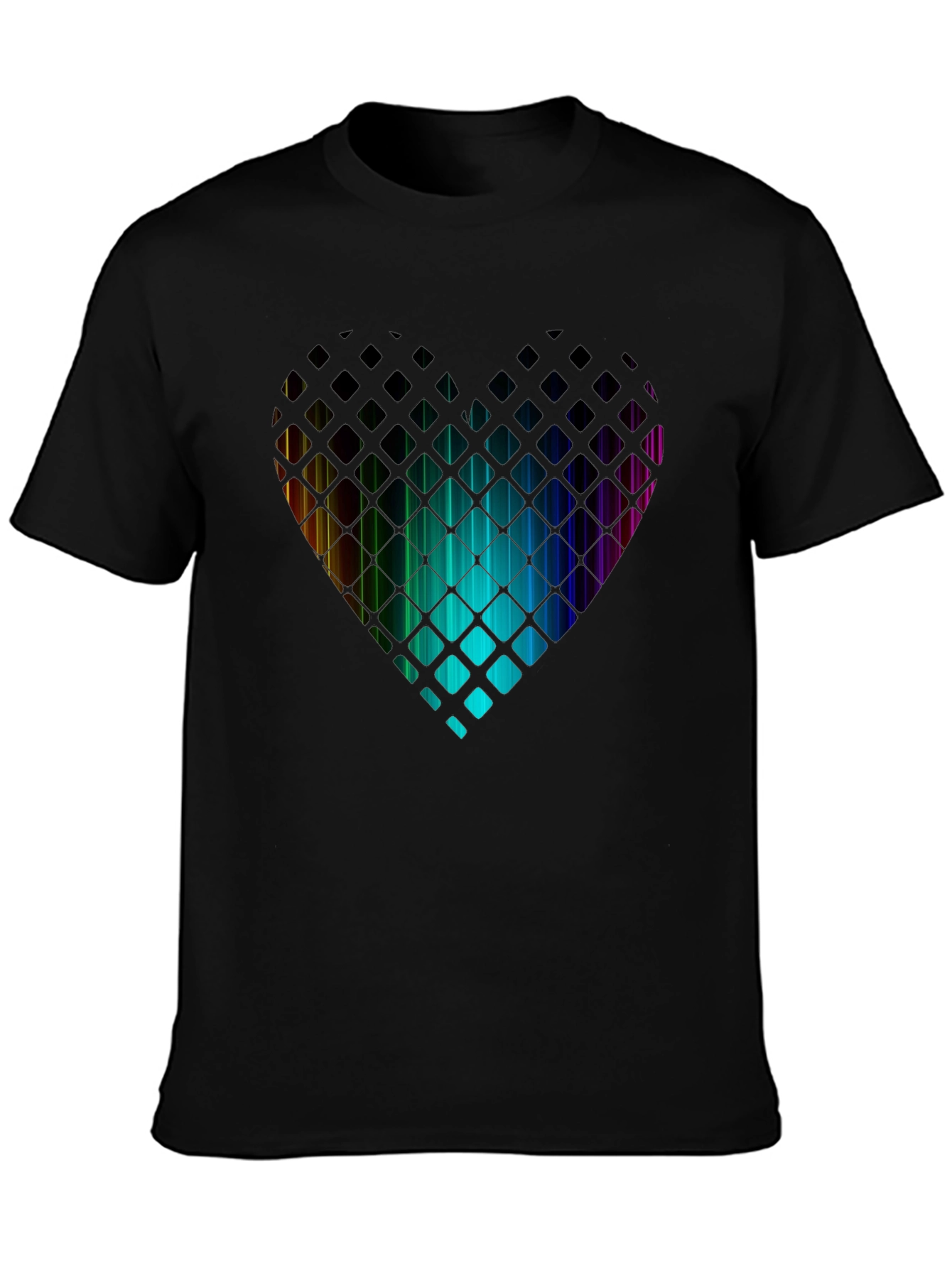 Black Rainbow Heart T-Shirt - Geometric Pixel Design view 3