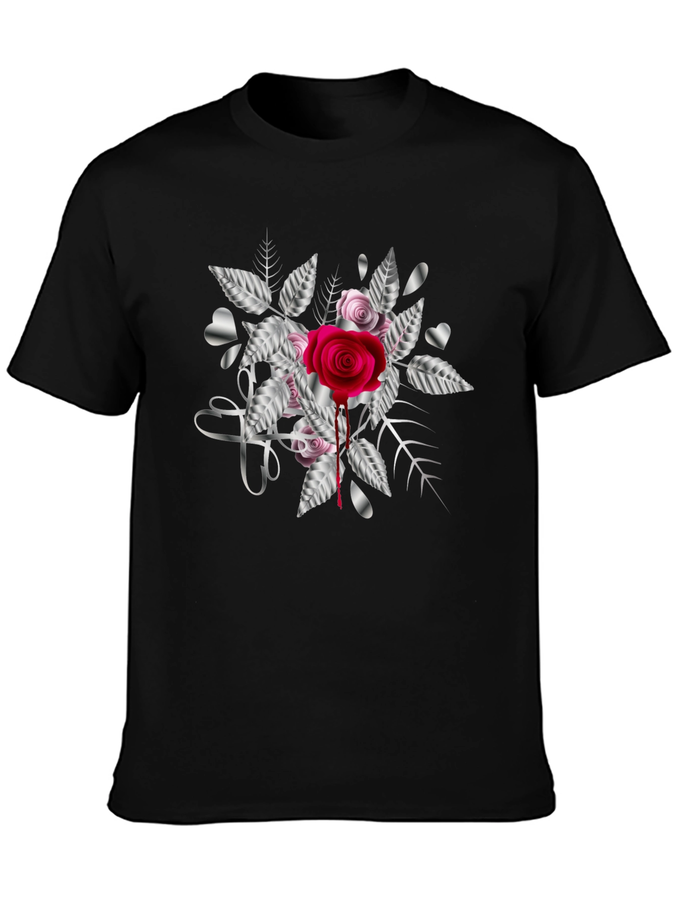 Black Rose & Silver Heart Graphic T-Shirt view 3