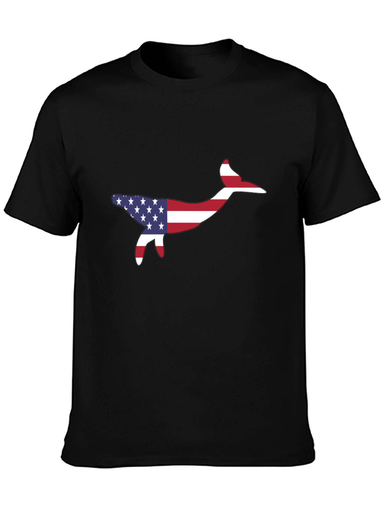 Black USA Flag Whale Graphic Tee - Patriotic Style view 3
