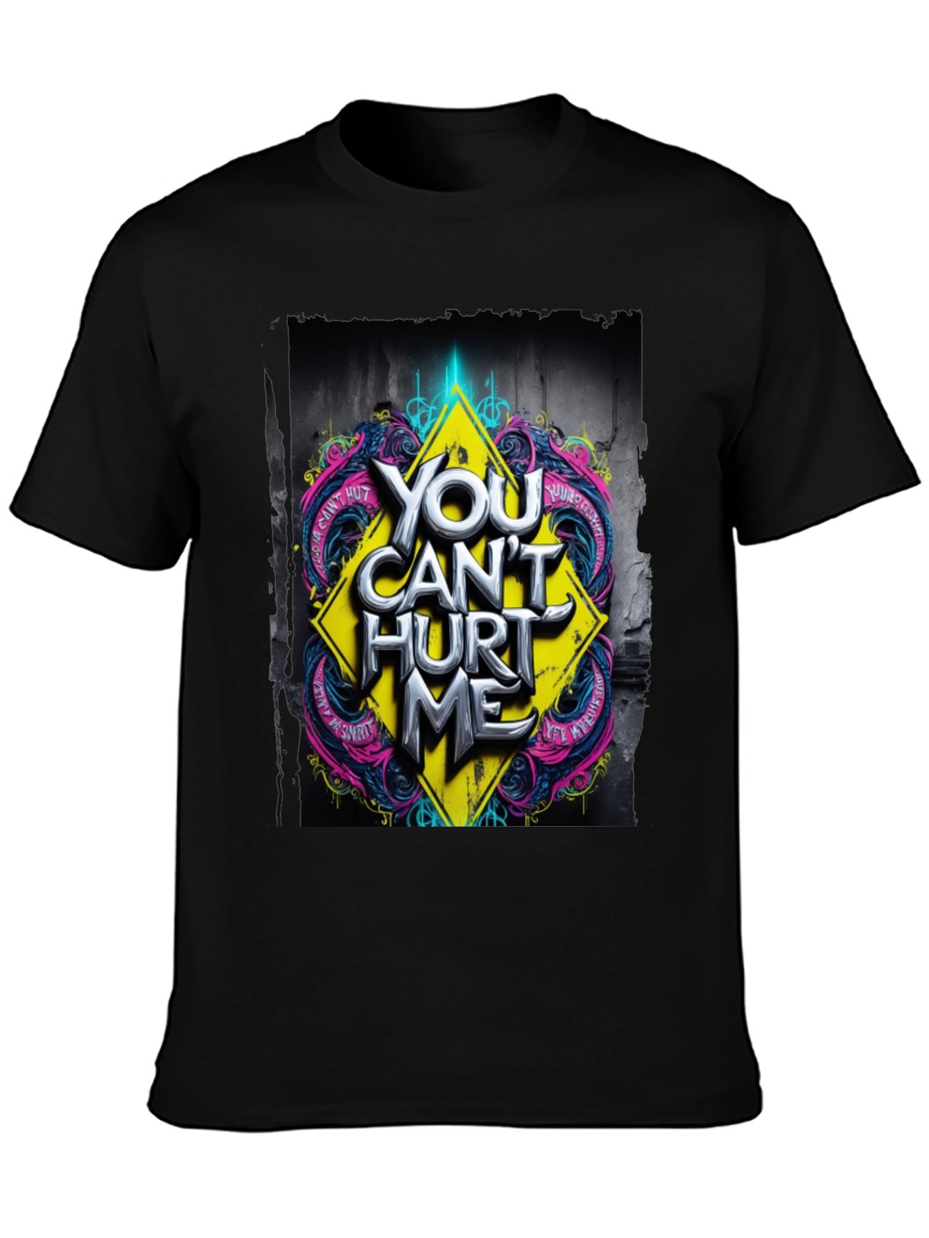 Black Edgy "You Can't Hurt Me" Graphic Black T-Shirt view 3