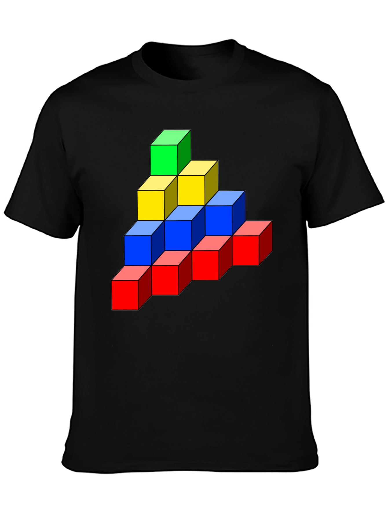 Black Colorful Cube Stack Graphic Tee - Unique Design view 3