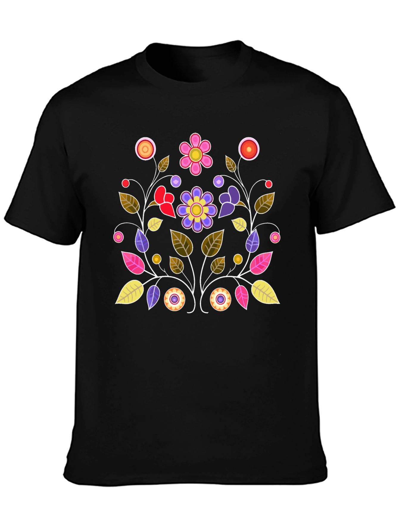 Black Floral Design Black T-Shirt view 3