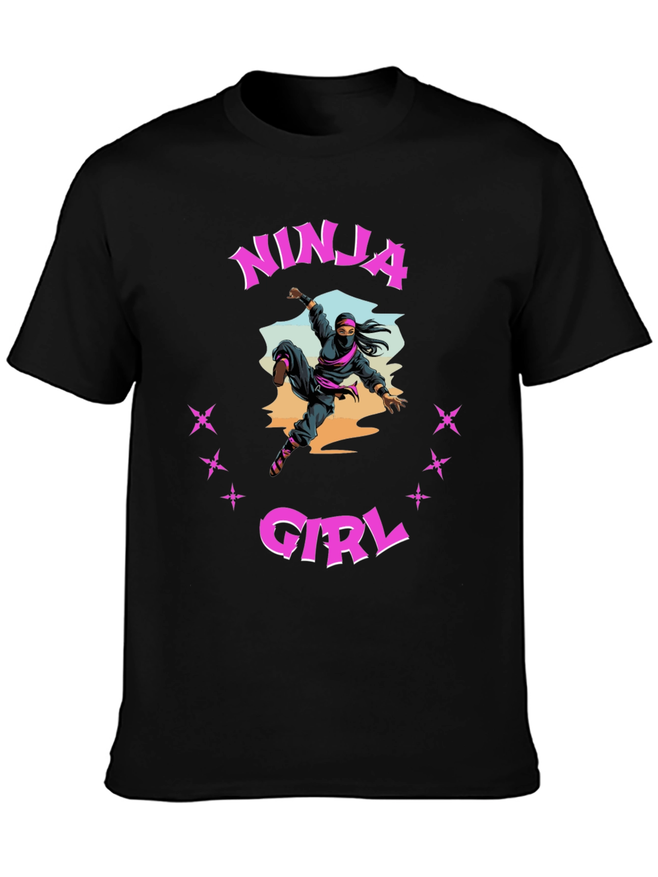 Black Ninja Girl Graphic Tee - Black Cotton T-Shirt view 3