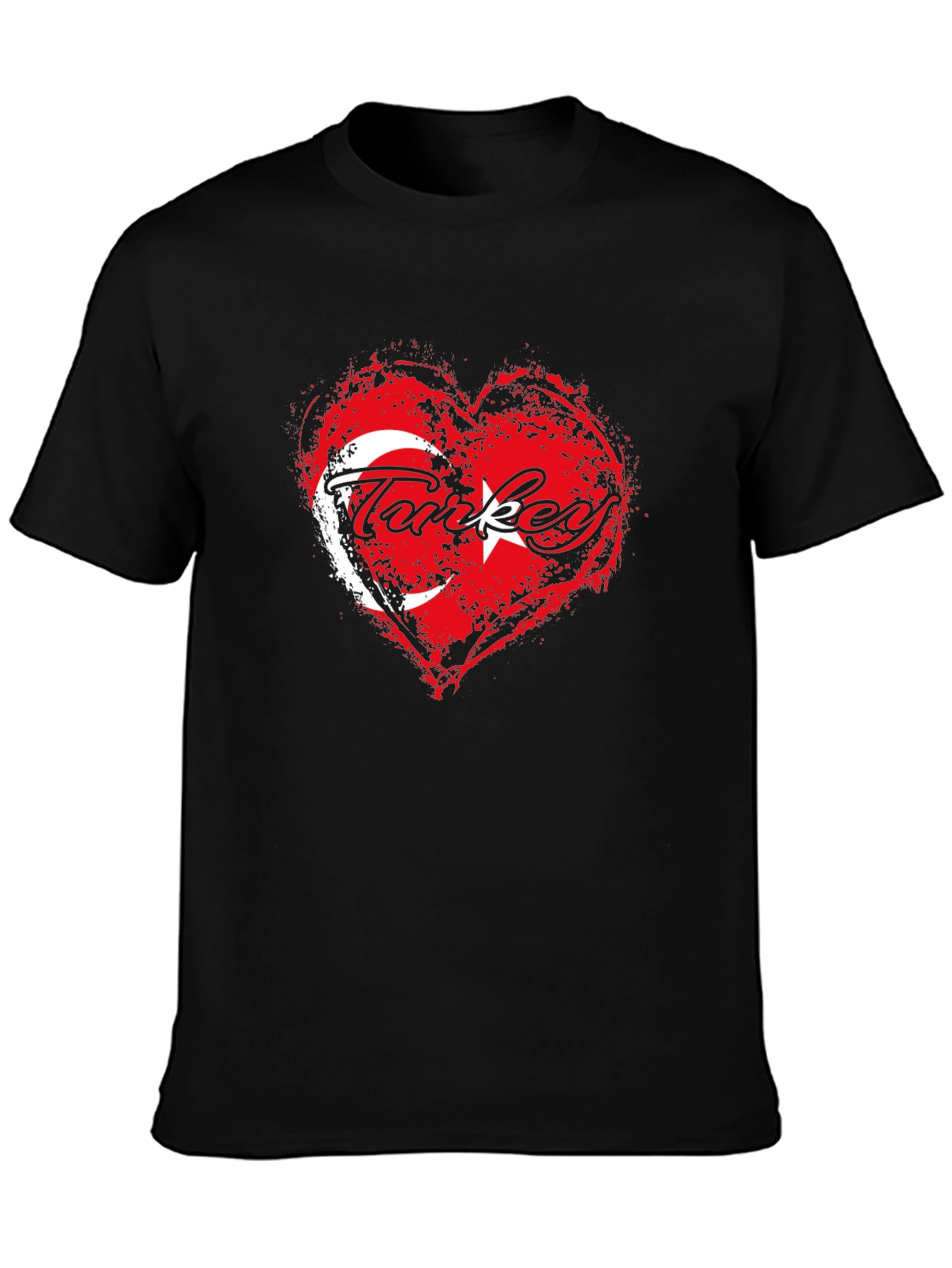 Black Turkey Flag Heart T-Shirt - Black Crew Neck Tee view 3