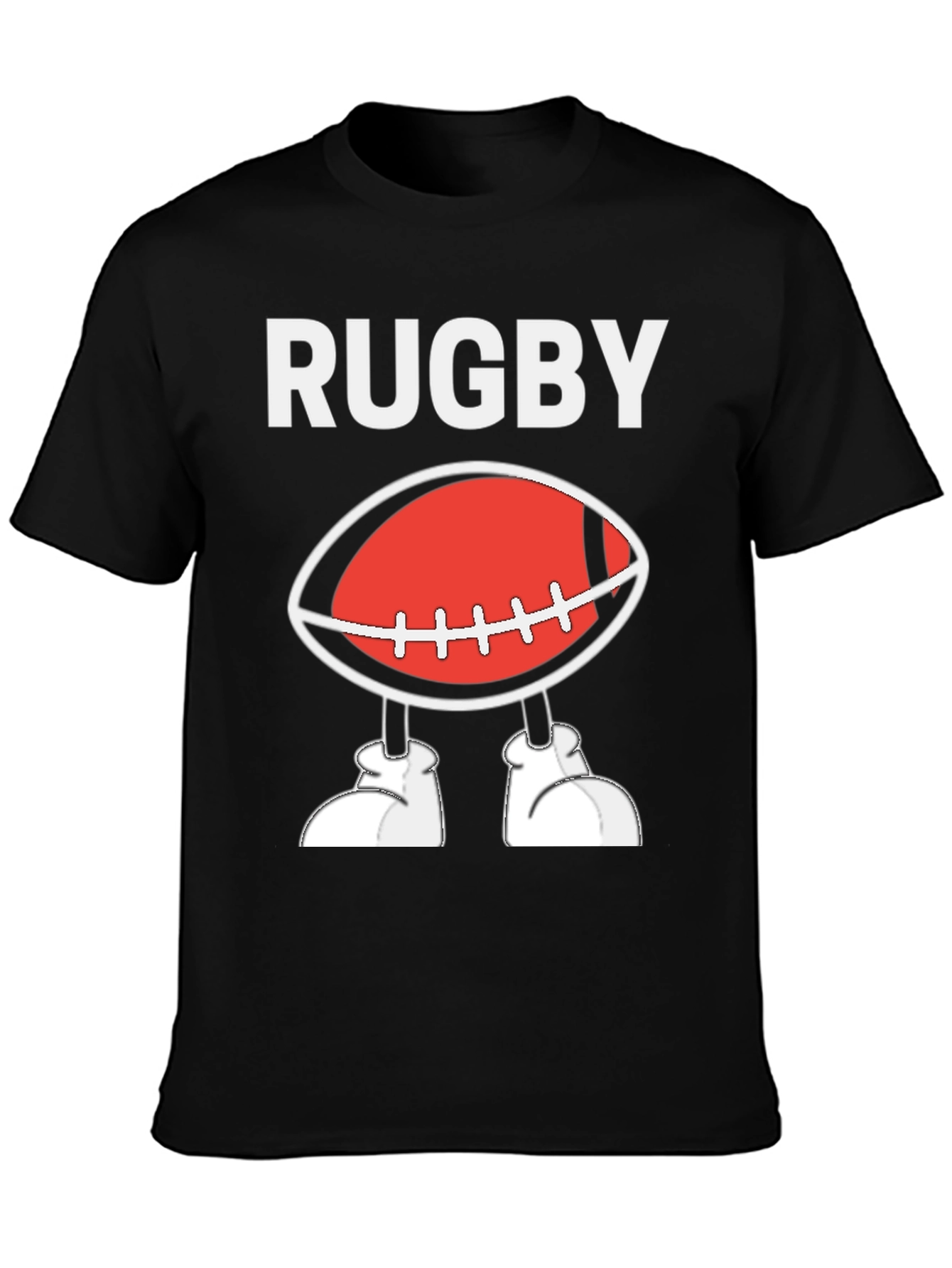 Black Rugby Football Cartoon T-Shirt - Black view 3
