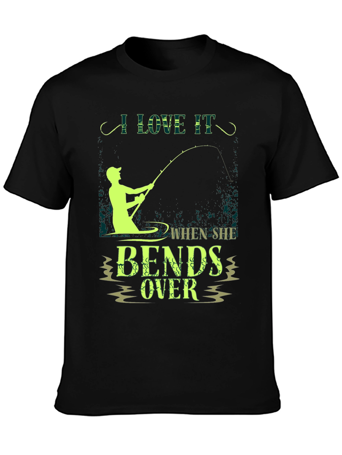 Black Fishing Humor T-Shirt - I Love It When She Bends Over view 3
