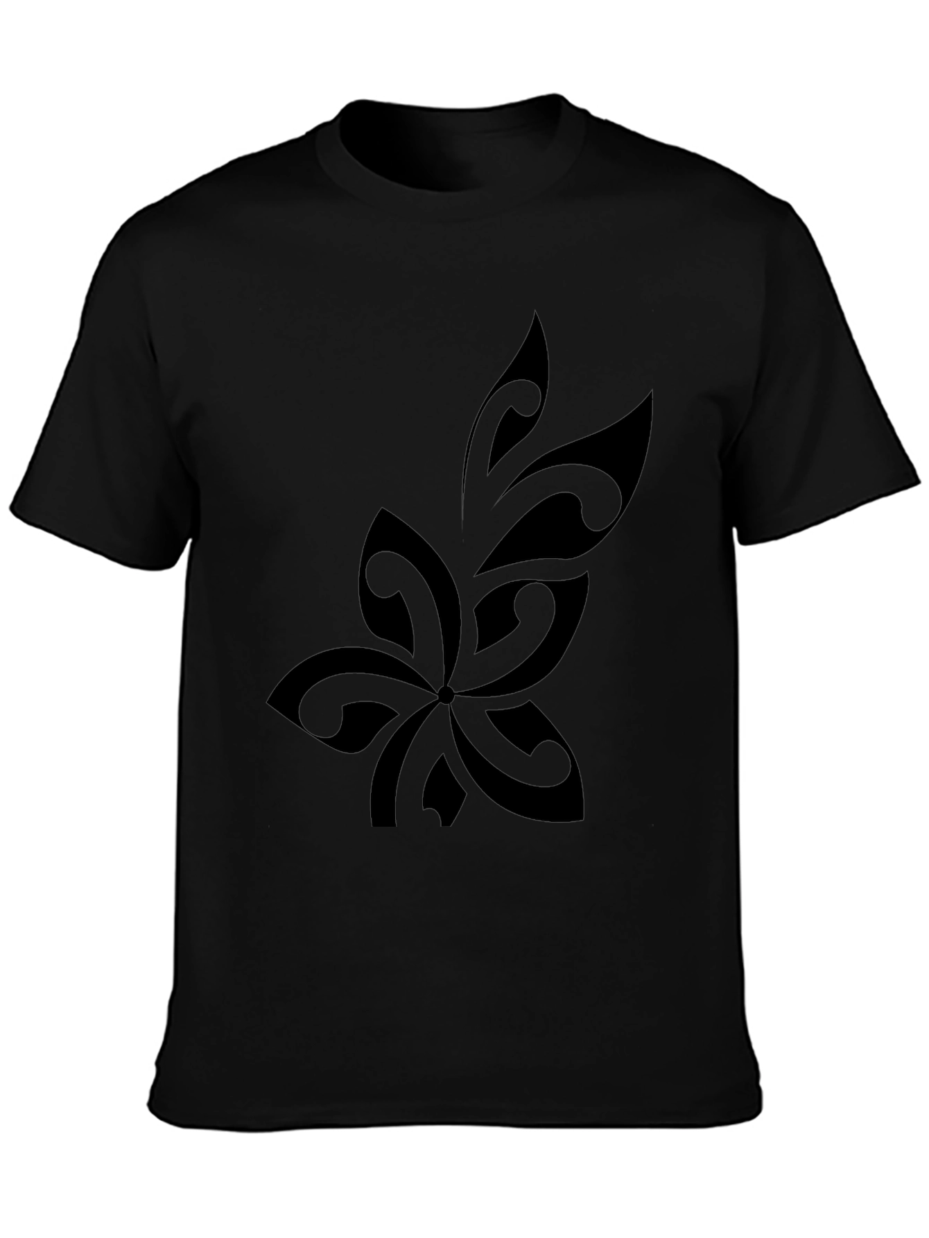 Black Stylish Black T-Shirt with Tribal Flower Design view 3