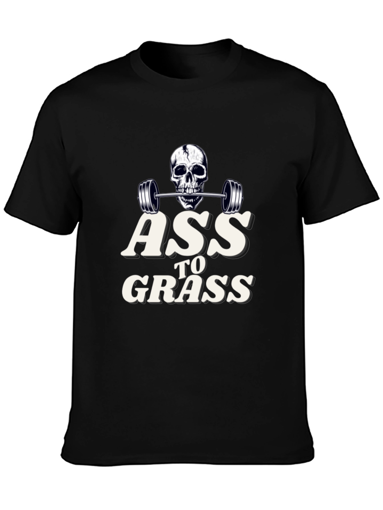 Black Ass to Grass Weightlifting Skull Graphic T-Shirt view 3
