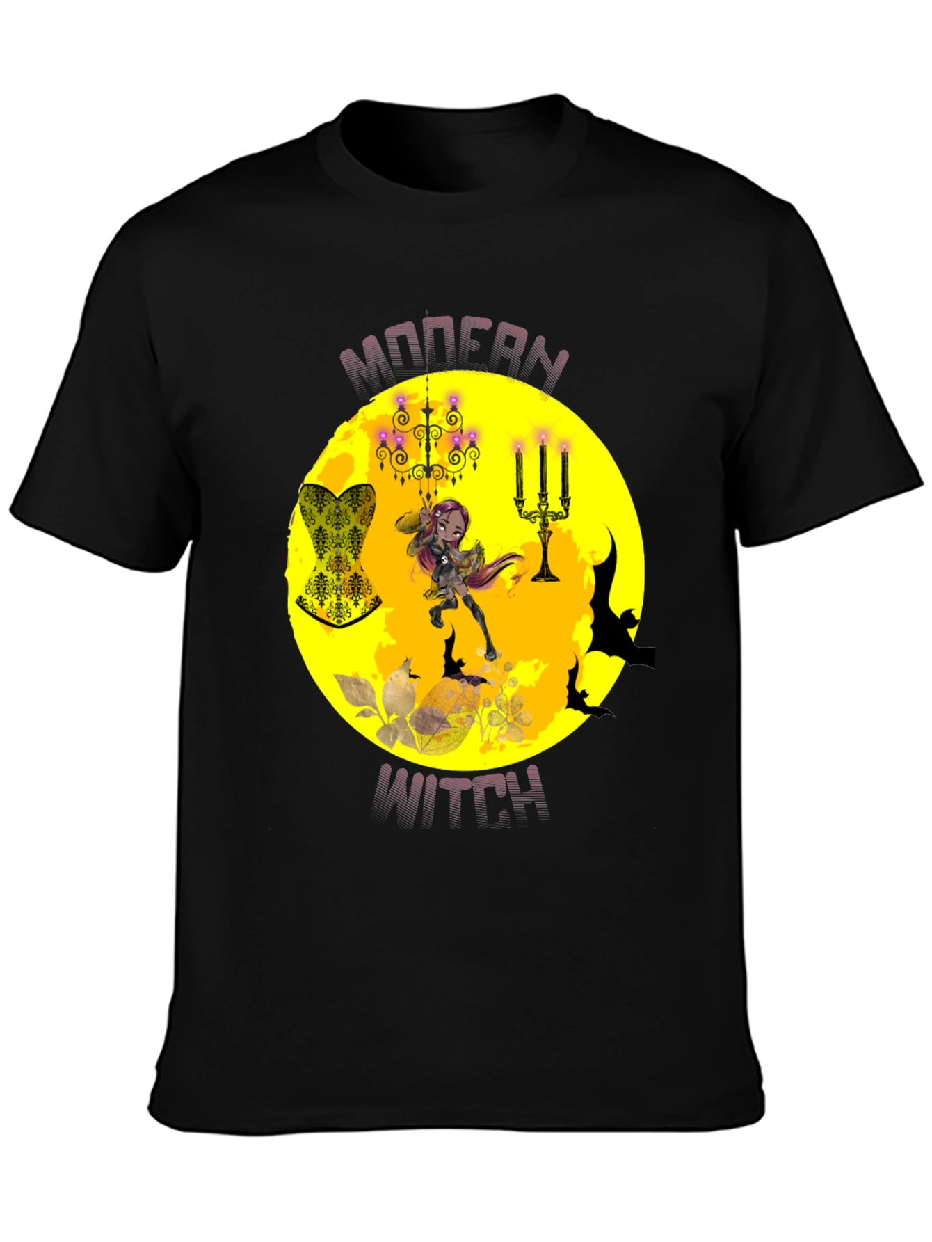 Black Modern Witch Graphic Tee - Halloween T-Shirt view 3