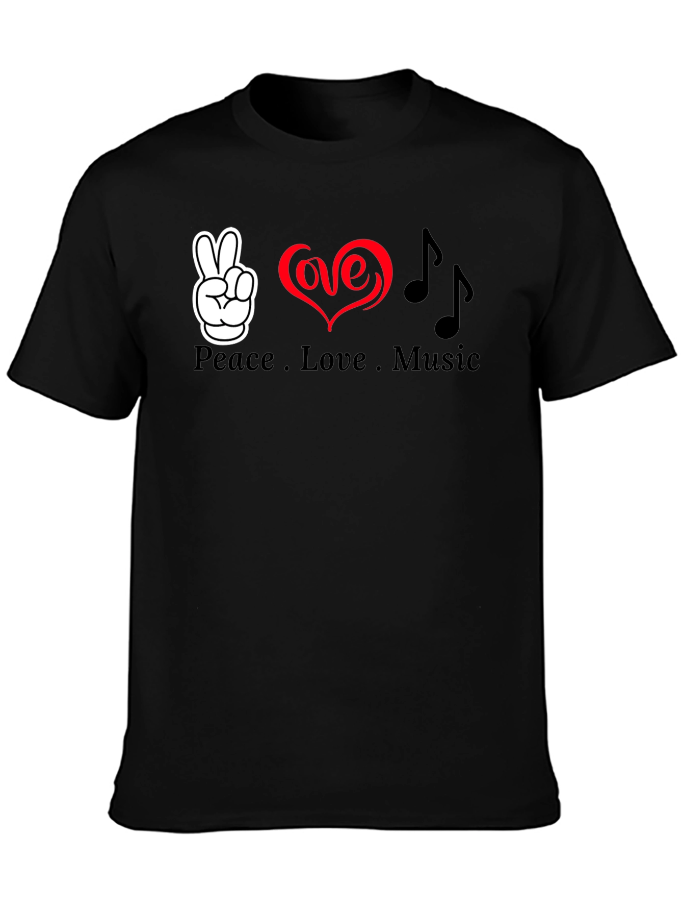 Black Peace Love Music Graphic T-Shirt - Soft Cotton Blend view 3