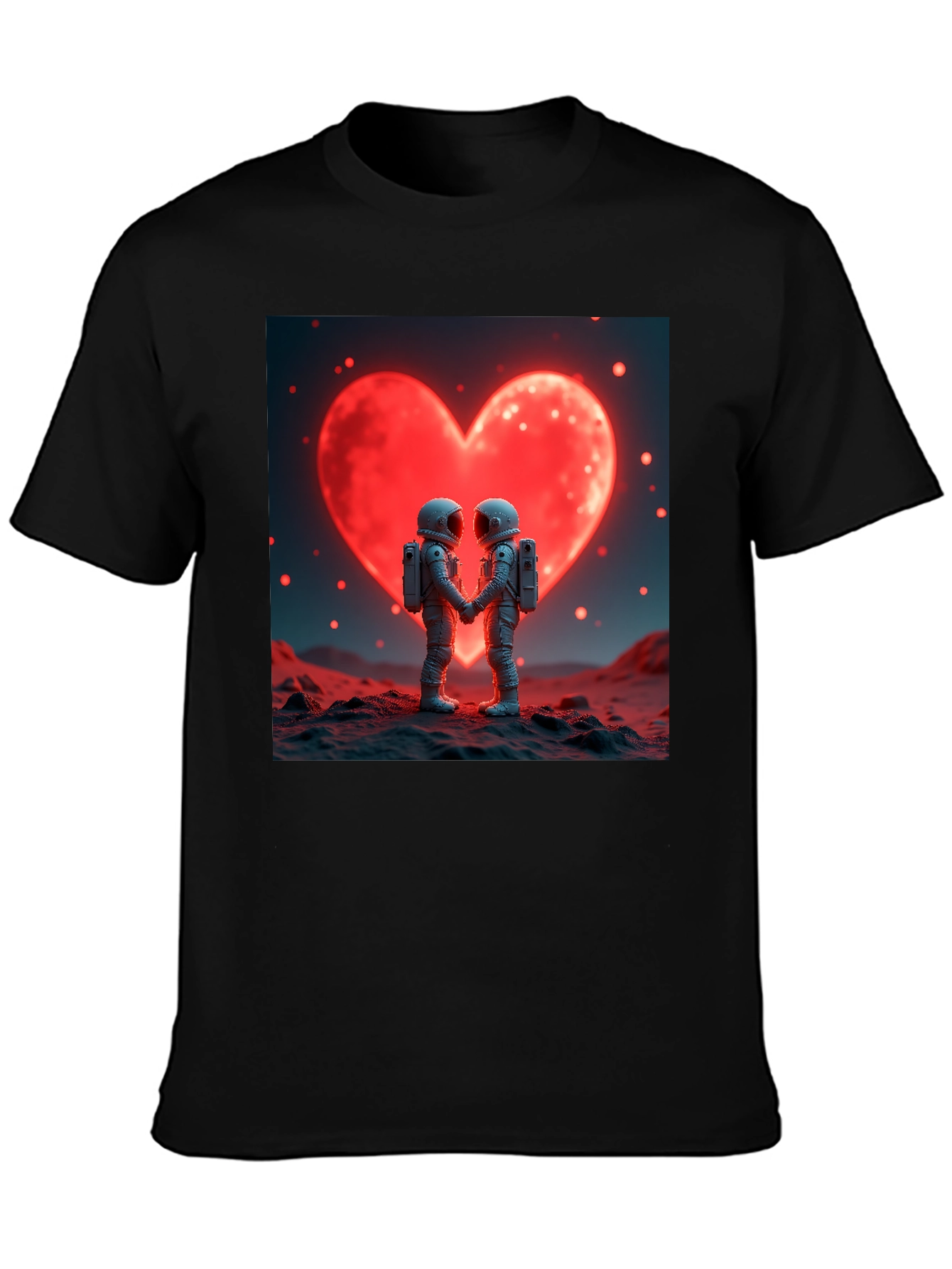 Black Astronaut Love T-Shirt, Space Romance Tee view 3