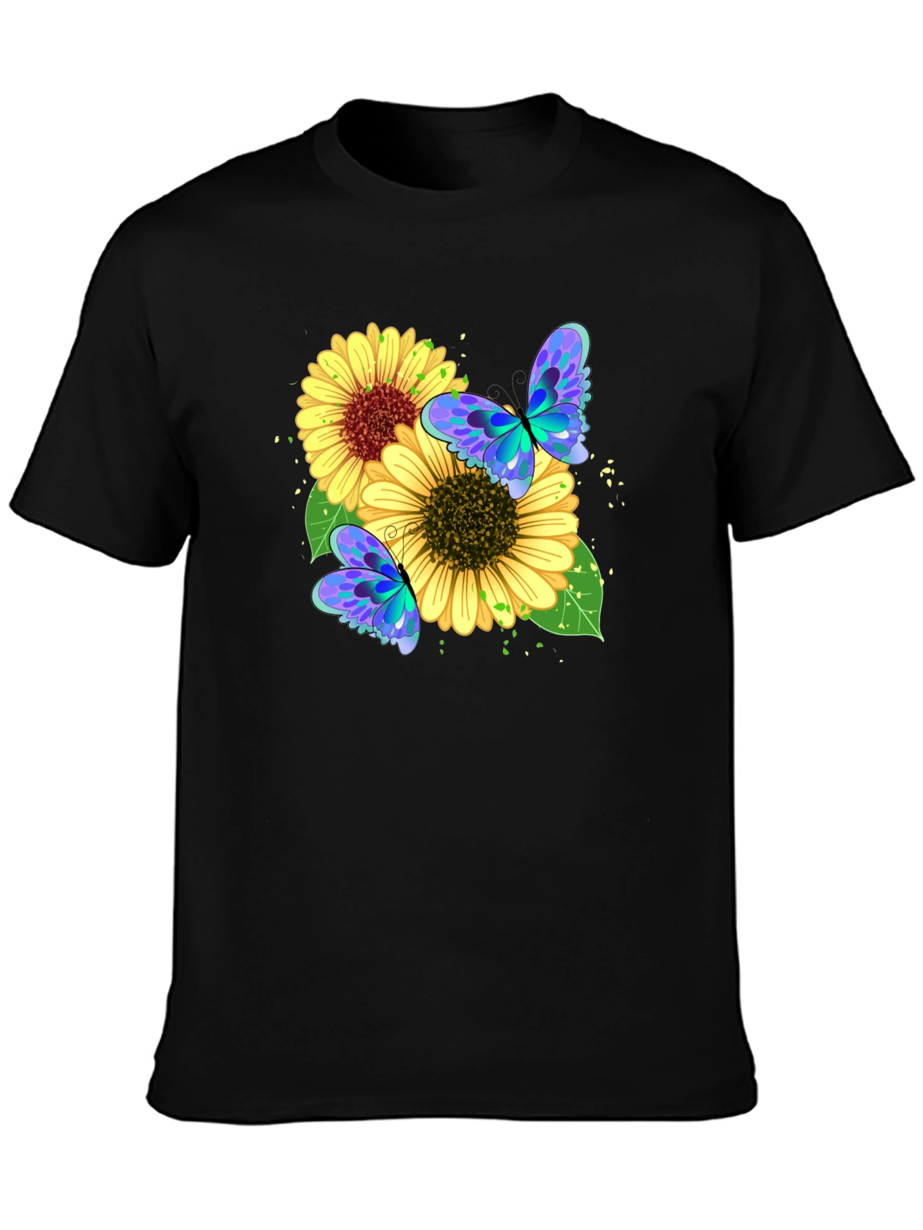Black Sunflower Butterfly Graphic Tee - Black view 3