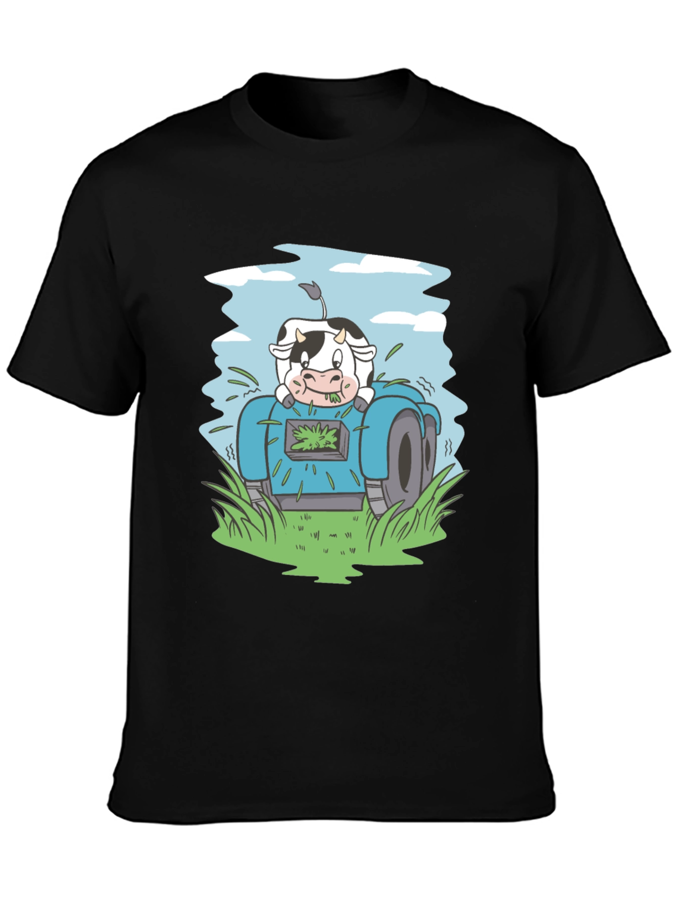 Black Cow Riding Lawnmower Graphic Tee view 3
