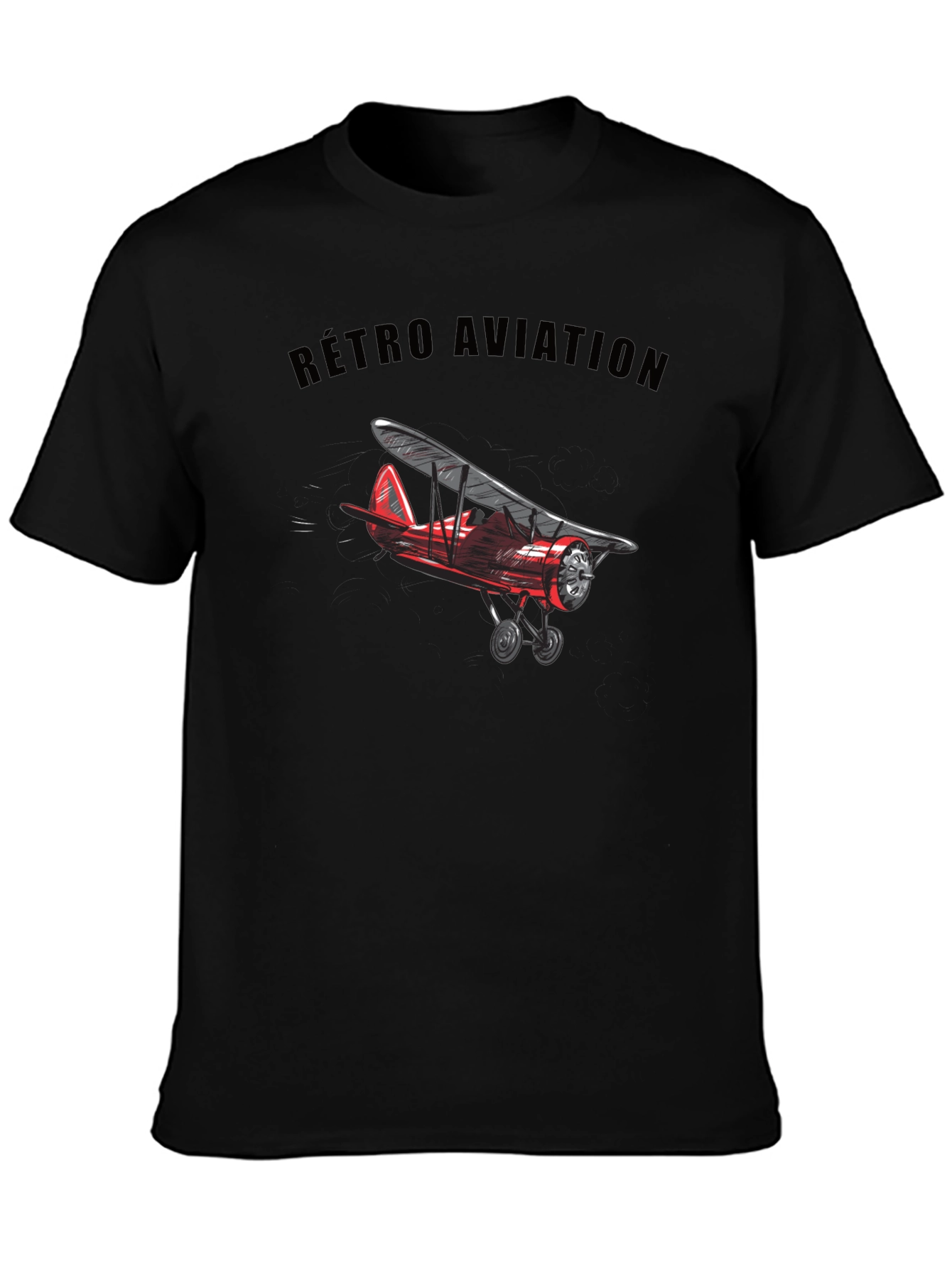 Black Retro Aviation Biplane Graphic T-Shirt view 3