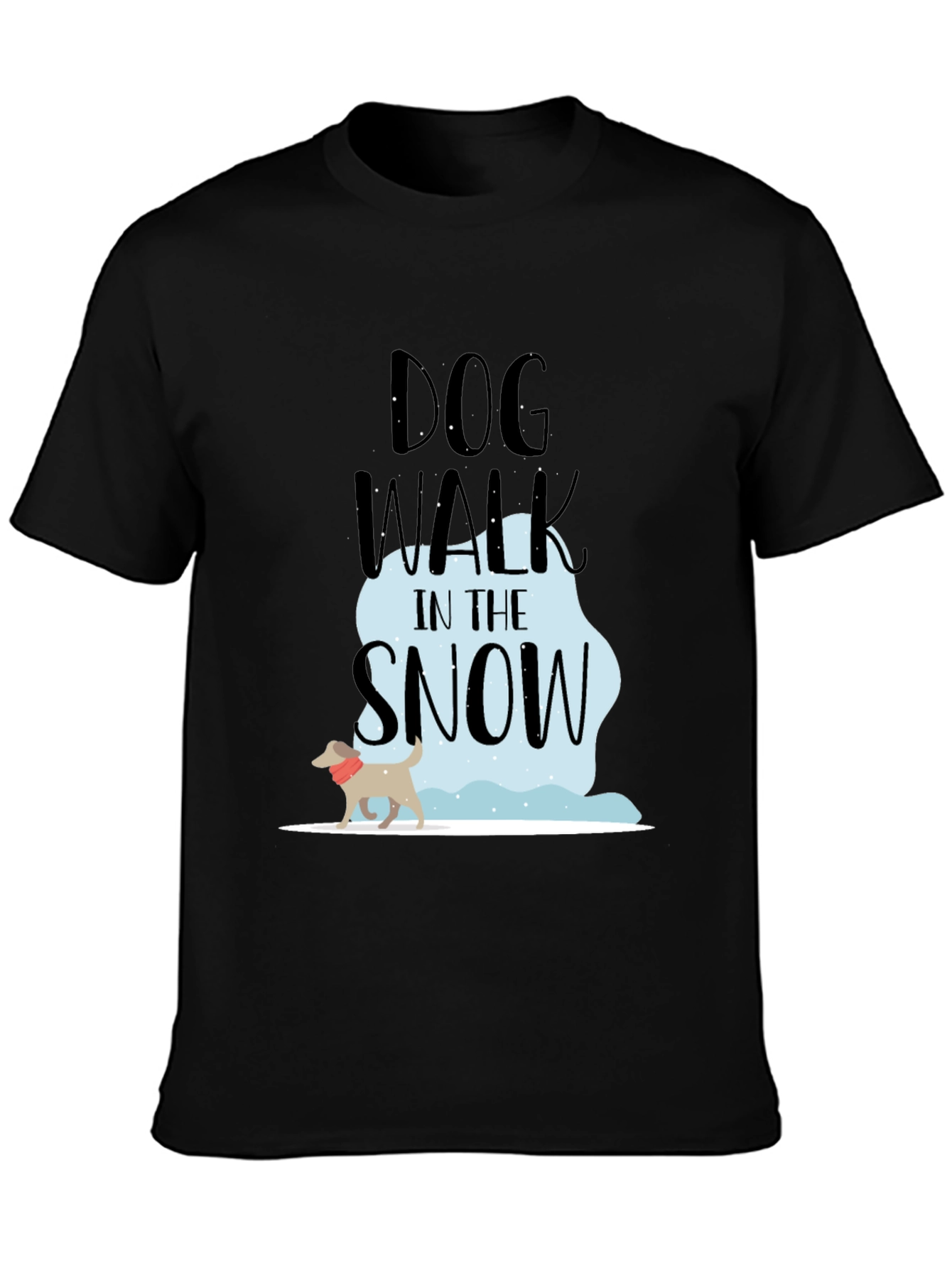Black Dog Walk in the Snow T-Shirt view 3