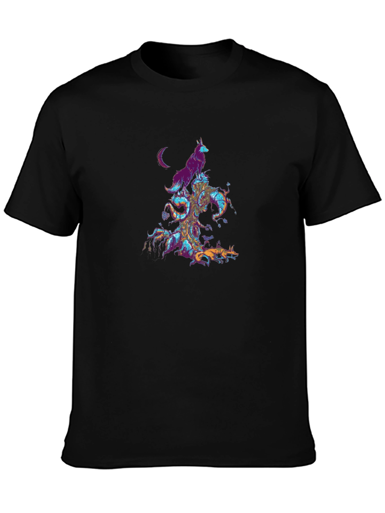Black Mystic Wolves Graphic T-Shirt view 3