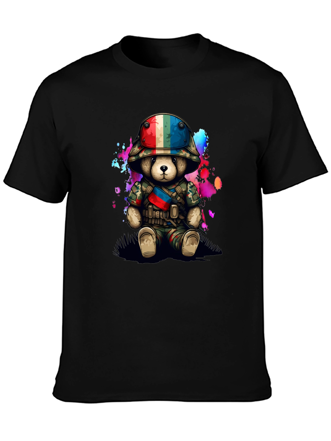 Black Military Teddy Bear Graphic T-Shirt view 3