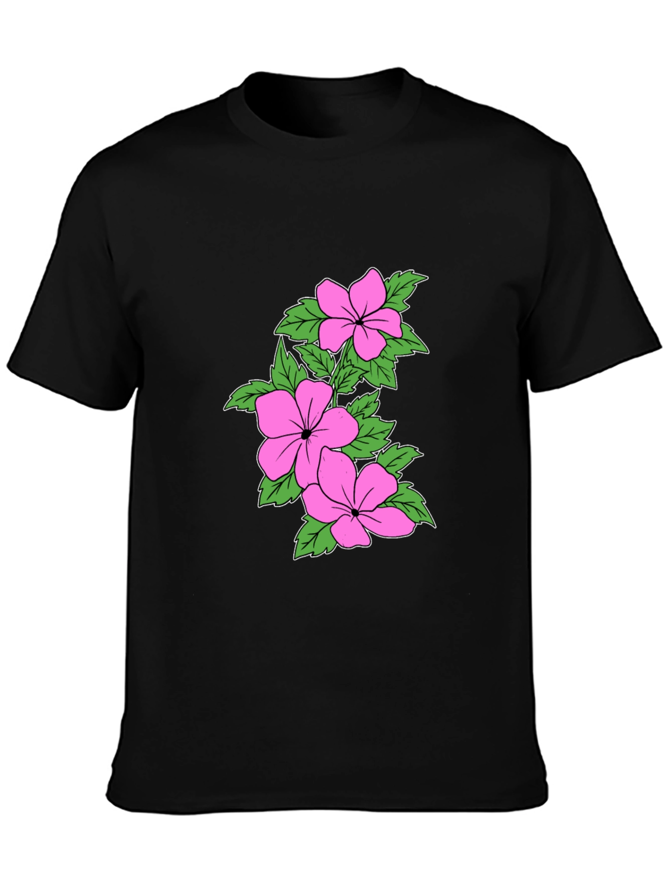 Black Floral Print Crew Neck T-Shirt - Black view 3