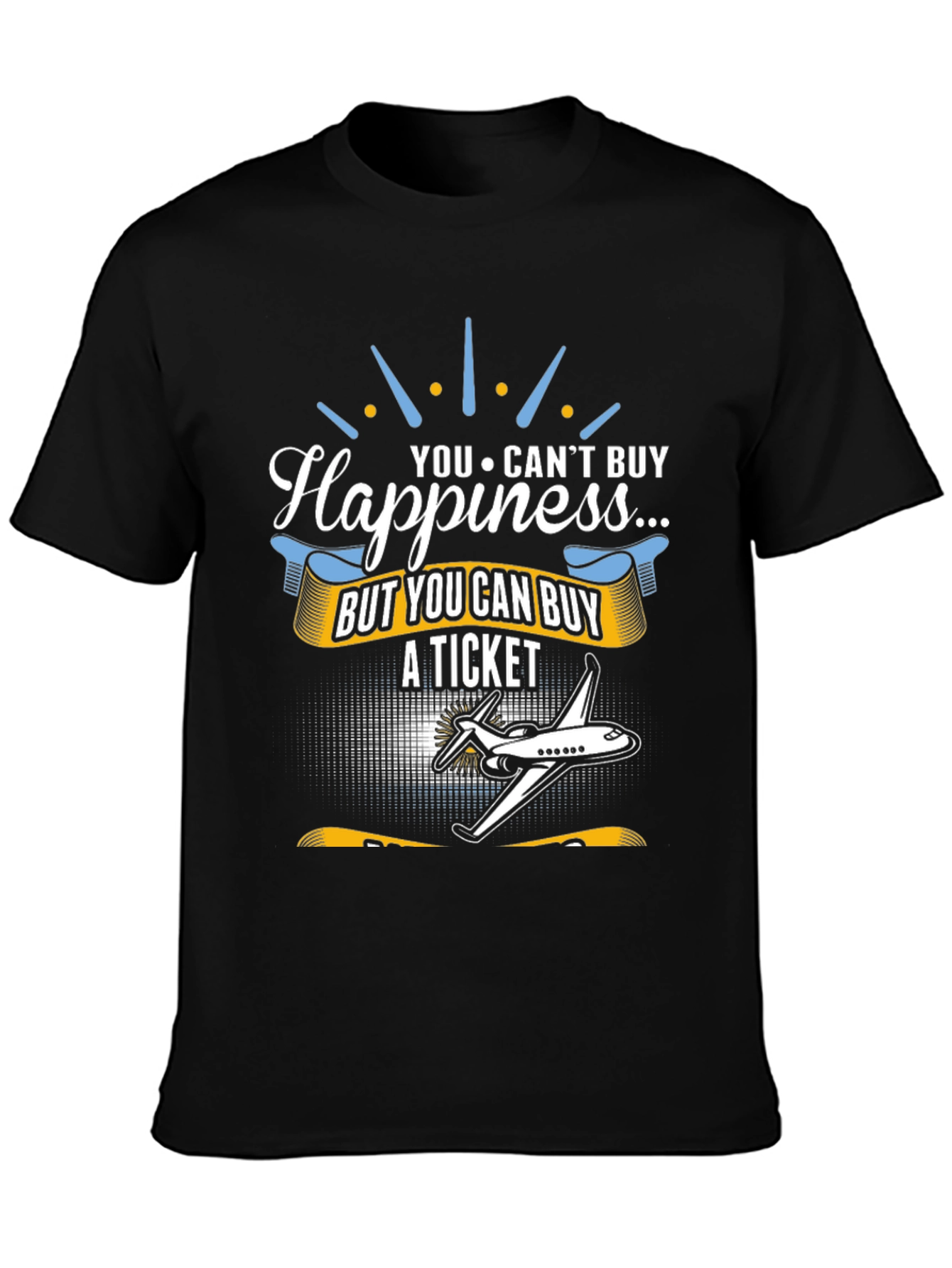 Black Happiness T-Shirt - Buy A Ticket - Aviation Tee view 3