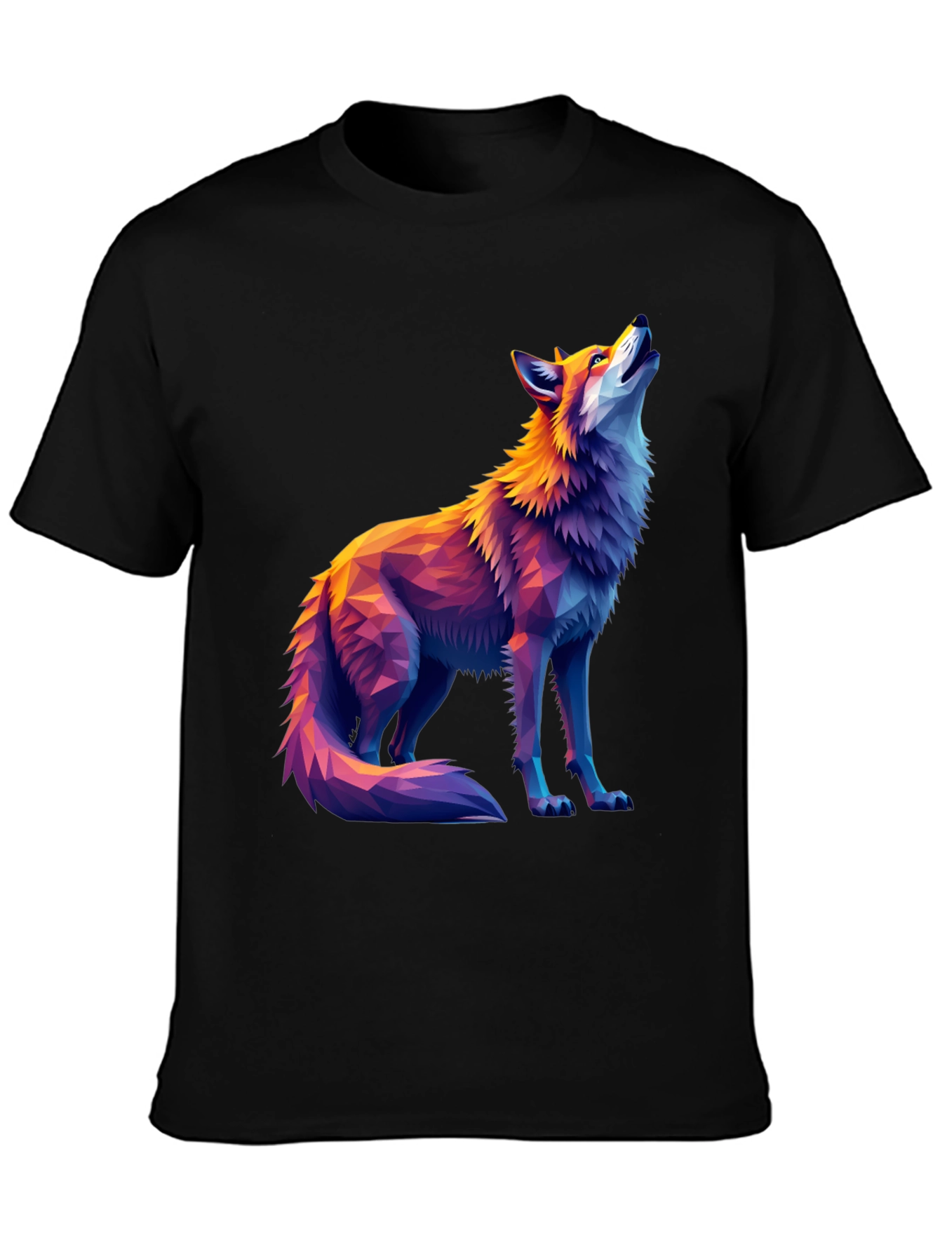 Black Geometric Wolf Graphic Tee - Artistic Black T-Shirt view 3