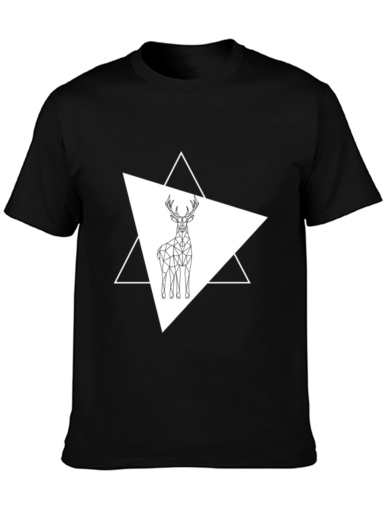 Black Geometric Deer Graphic Tee - Stylish Black T-Shirt view 3
