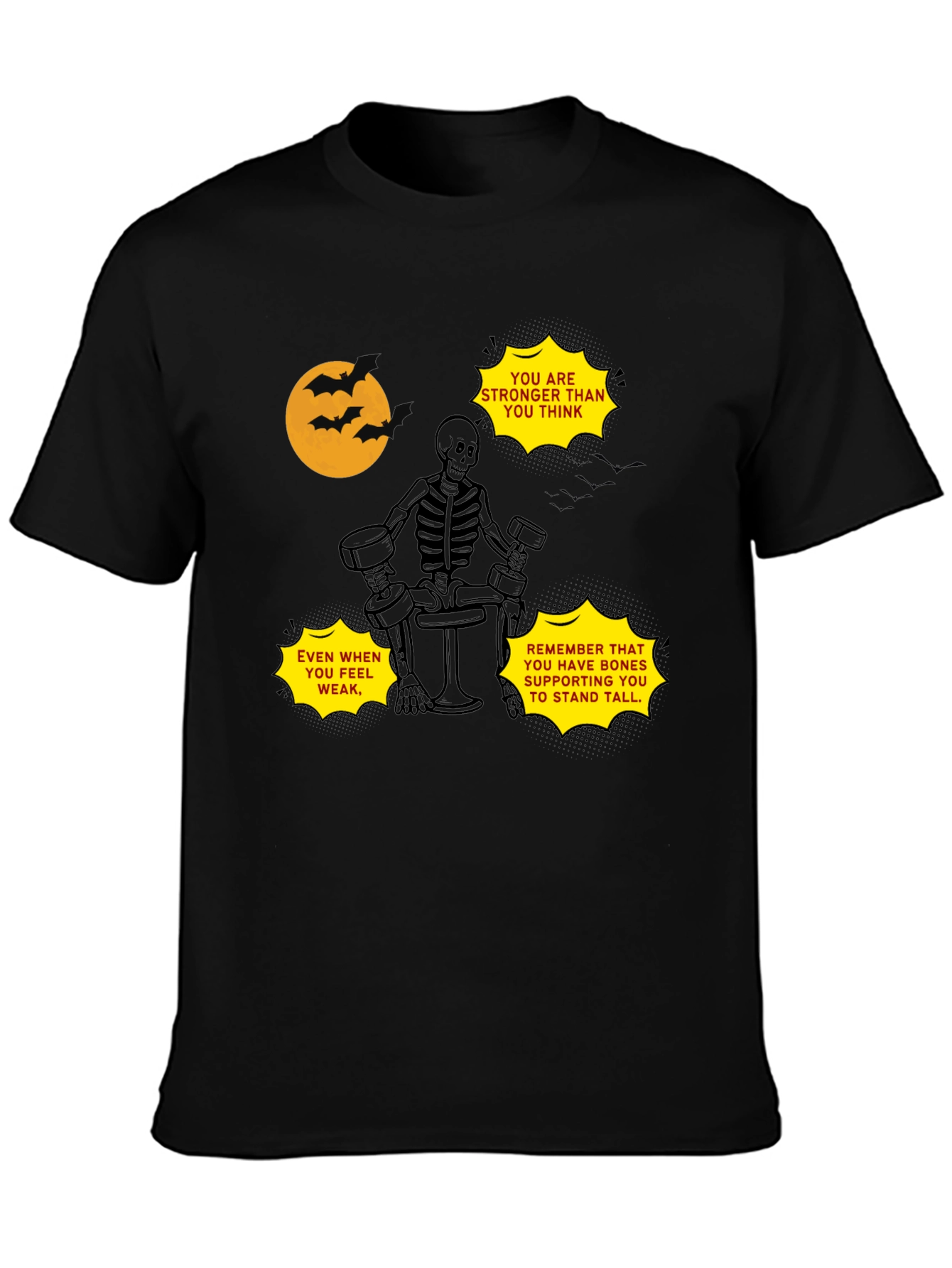 Black Motivational Skeleton Gym T-Shirt view 3