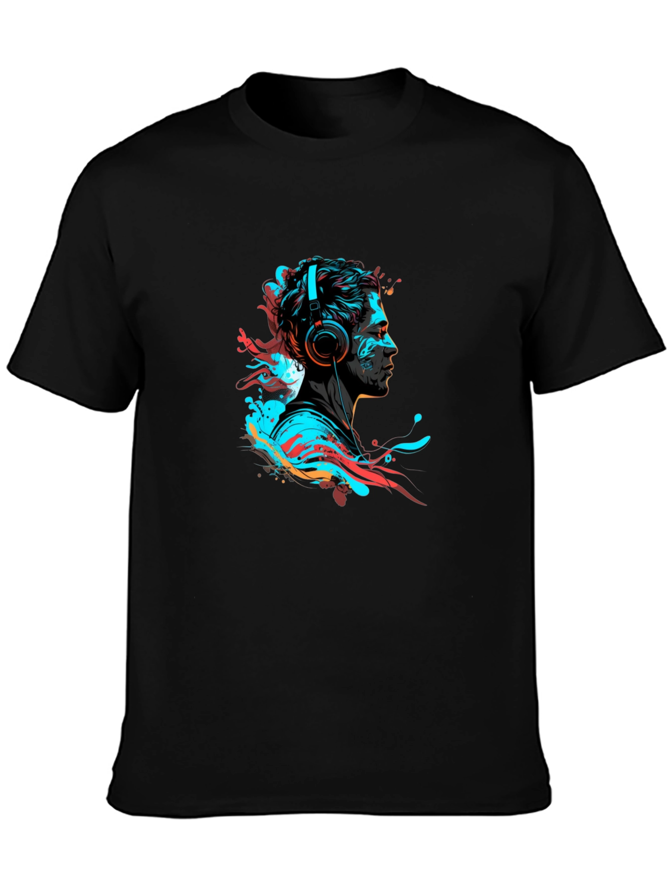 Black Abstract Headphone Graphic Tee - Black view 3