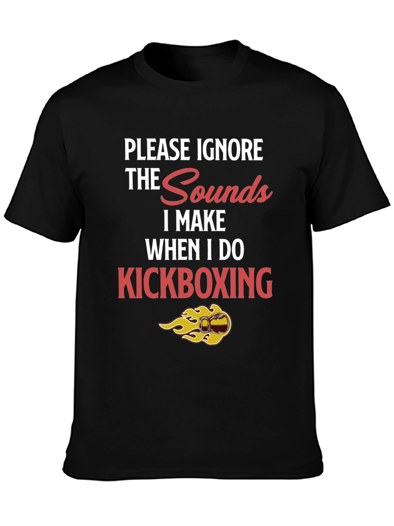 Black Kickboxing Sounds Funny Graphic Tee - Black view 3