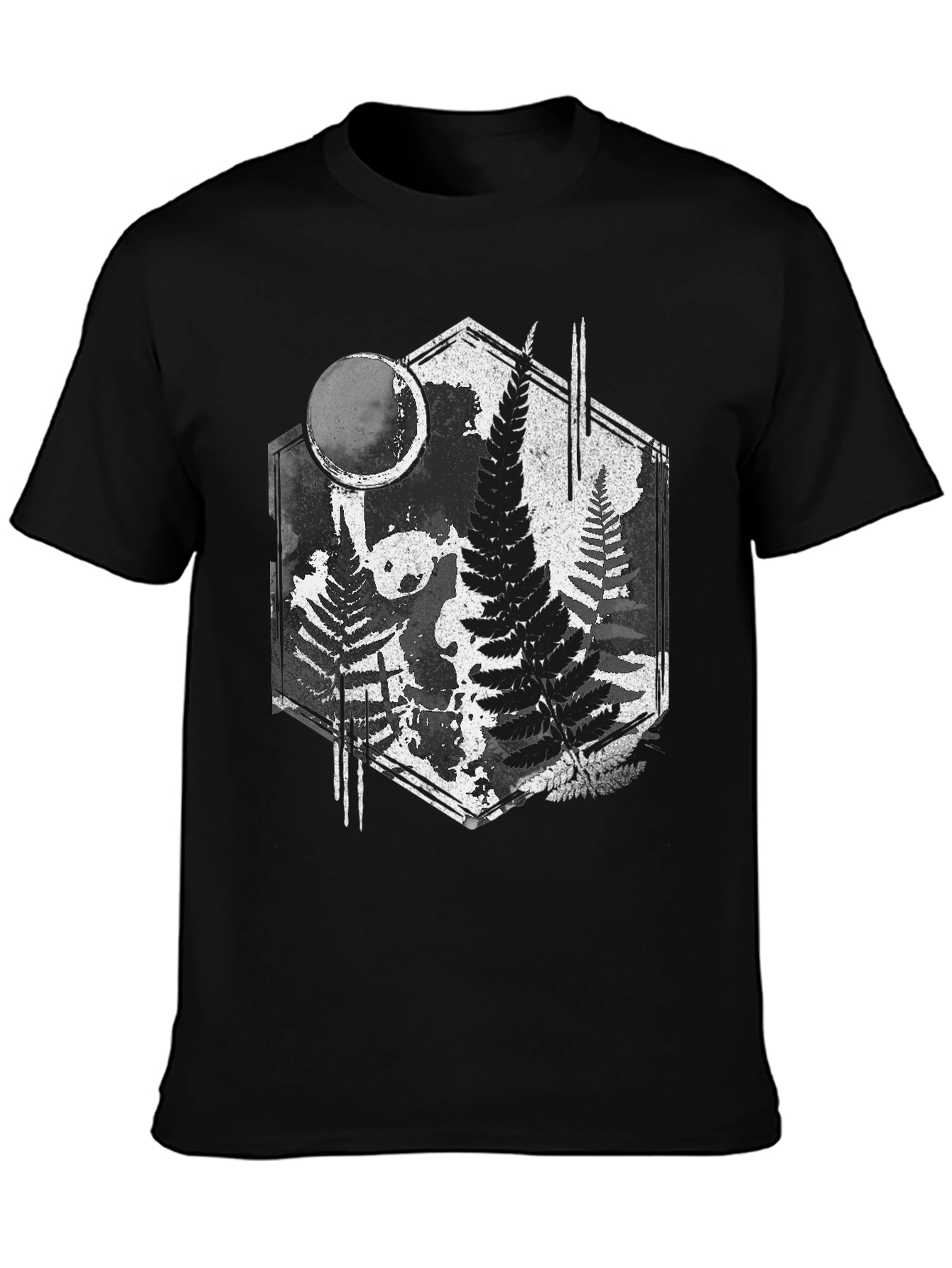Black Fern Forest Panda Black T-Shirt - Nature Inspired Graphic Tee view 3