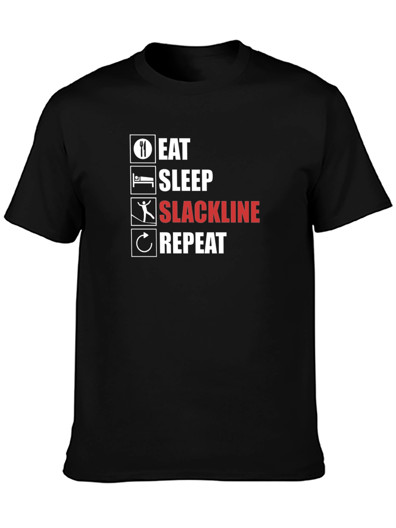 Black Eat Sleep Slackline Repeat Black T-Shirt view 3