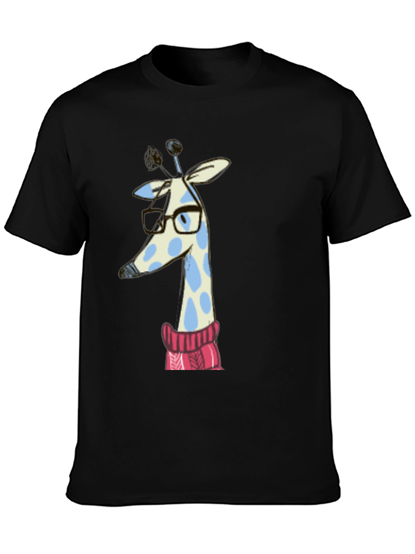 Black Giraffe in Sweater Graphic Tee - Unisex Black T-Shirt view 3