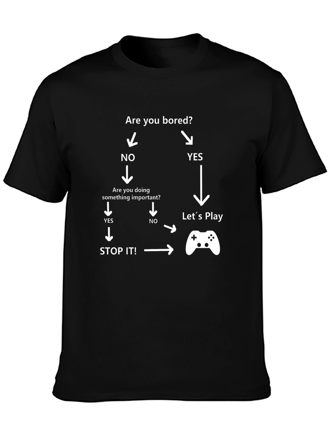 Black Funny Gamer T-Shirt - Are You Bored? Play! view 3