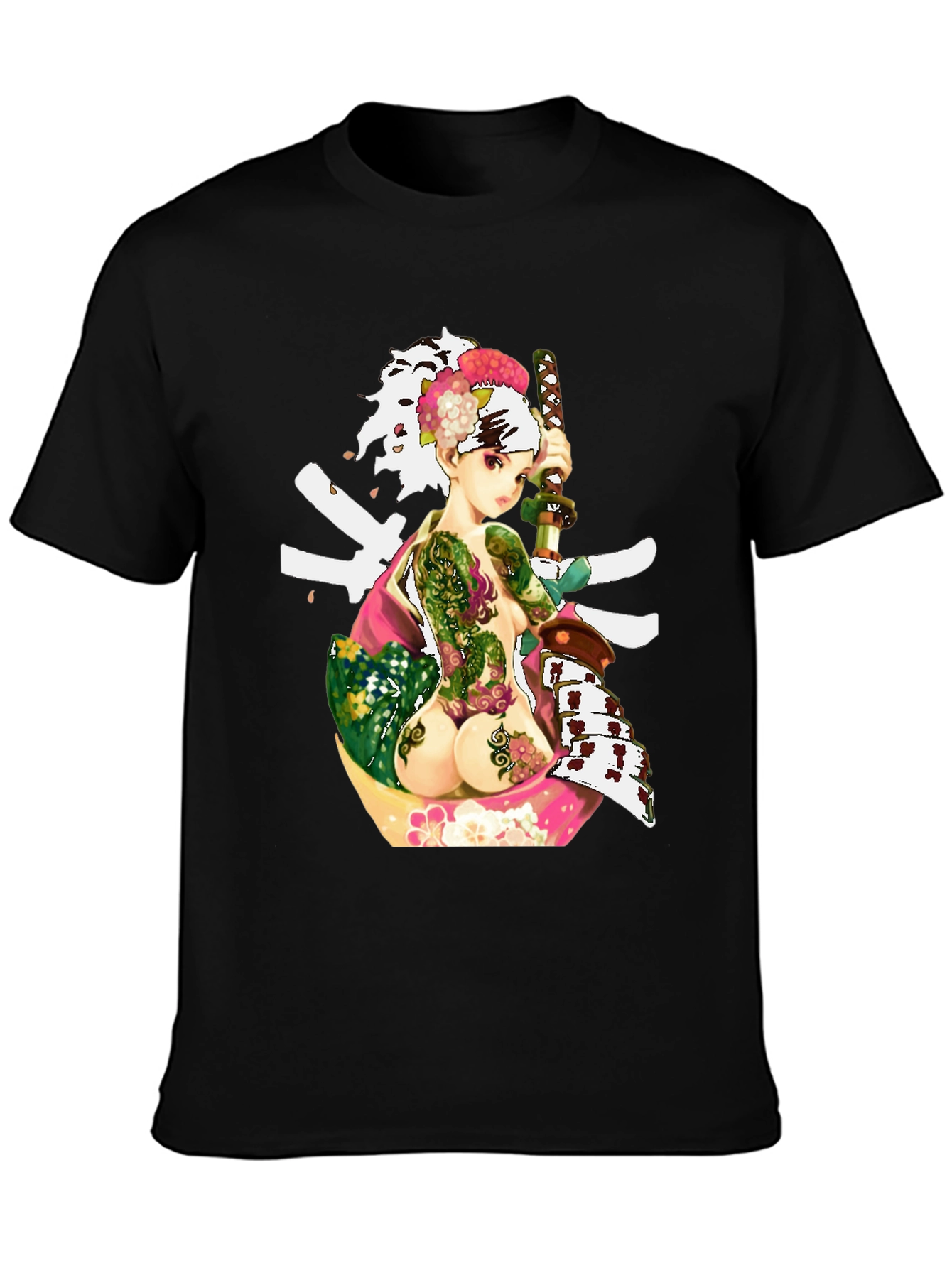 Black Samurai Girl Tattoo T-Shirt - Unique Graphic Tee view 3