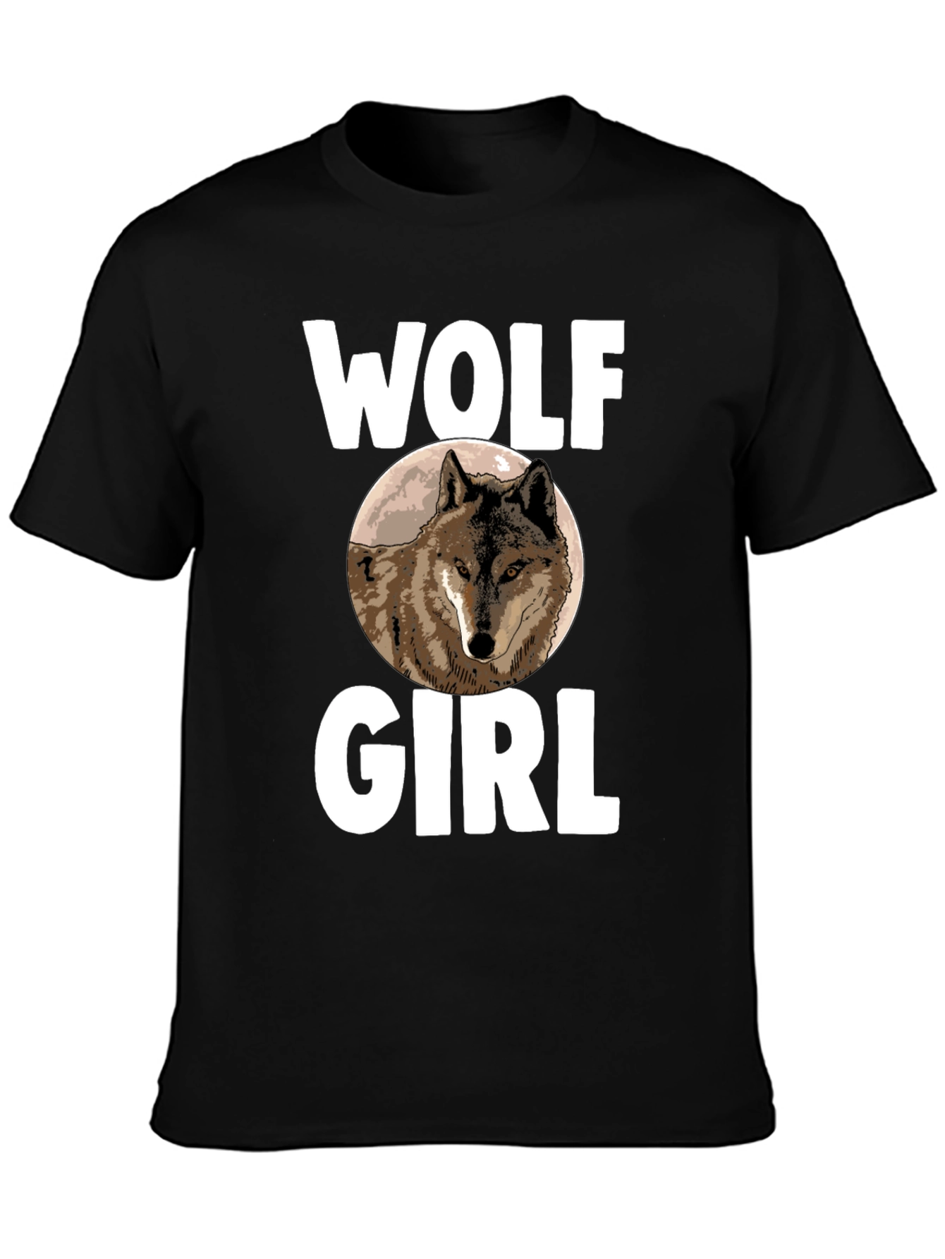 Black Wolf Girl T-Shirt - Novelty Animal Graphic Tee view 3