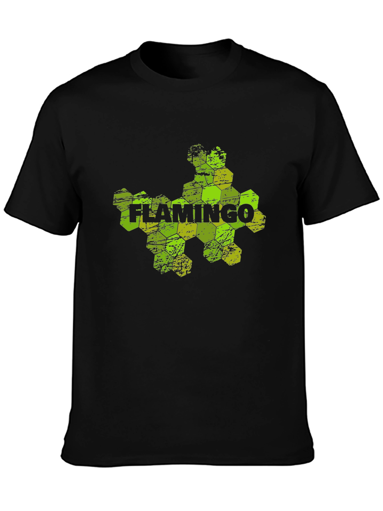 Black Flamingo Hexagon Graphic Black T-Shirt view 3