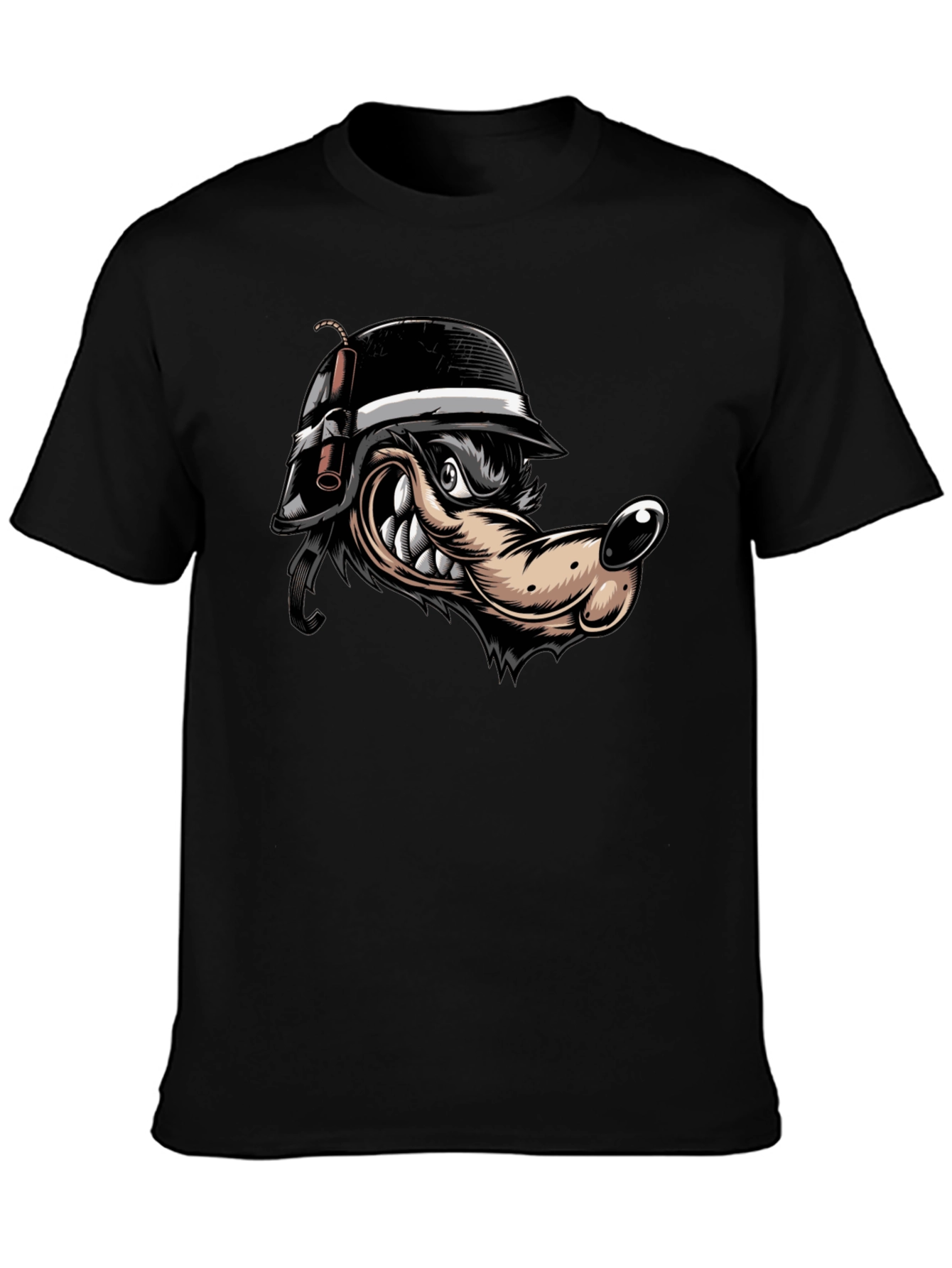 Black Black Wolf Cartoon Graphic T-Shirt view 3
