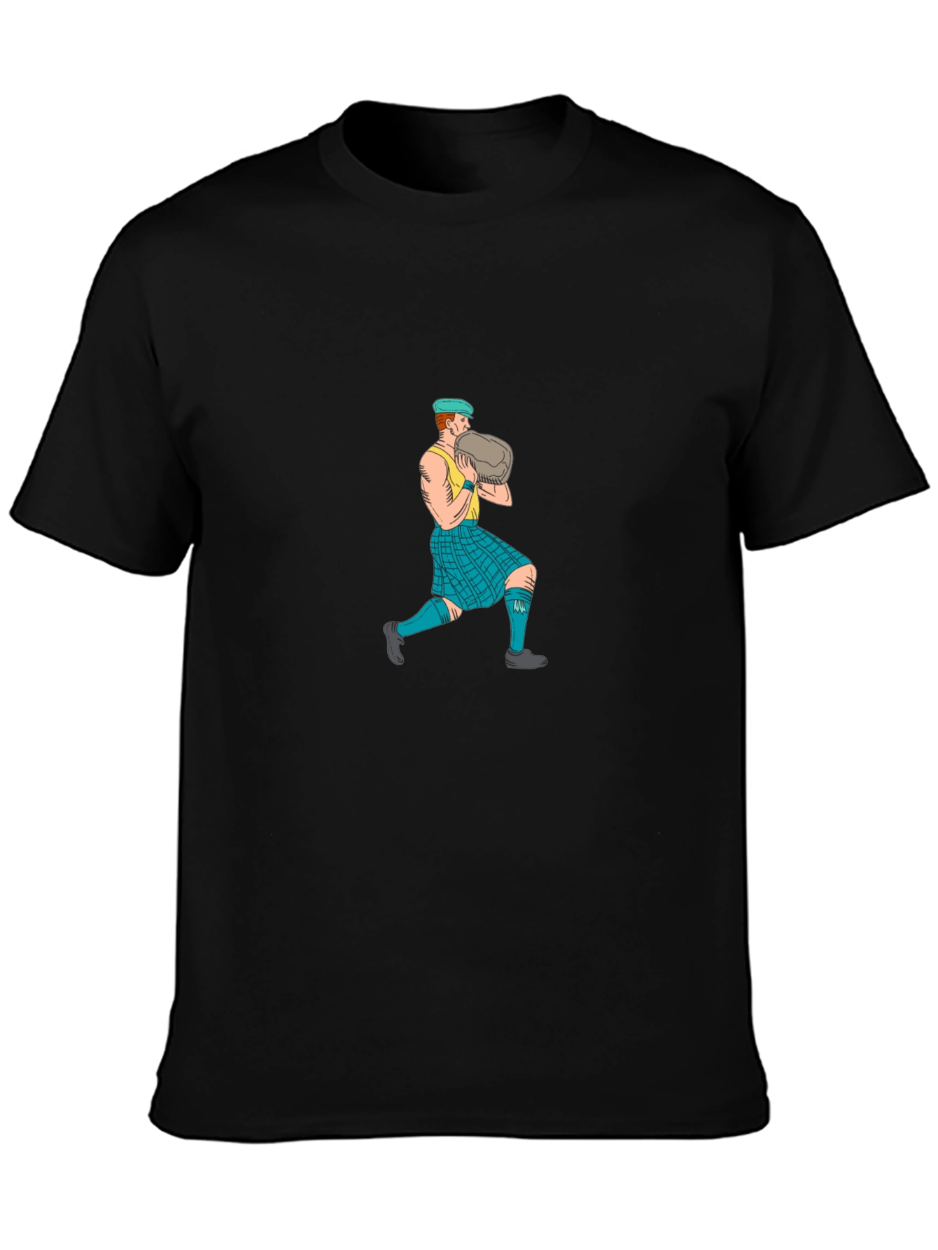 Black Scottish Games T-Shirt - Stone Thrower Design view 3